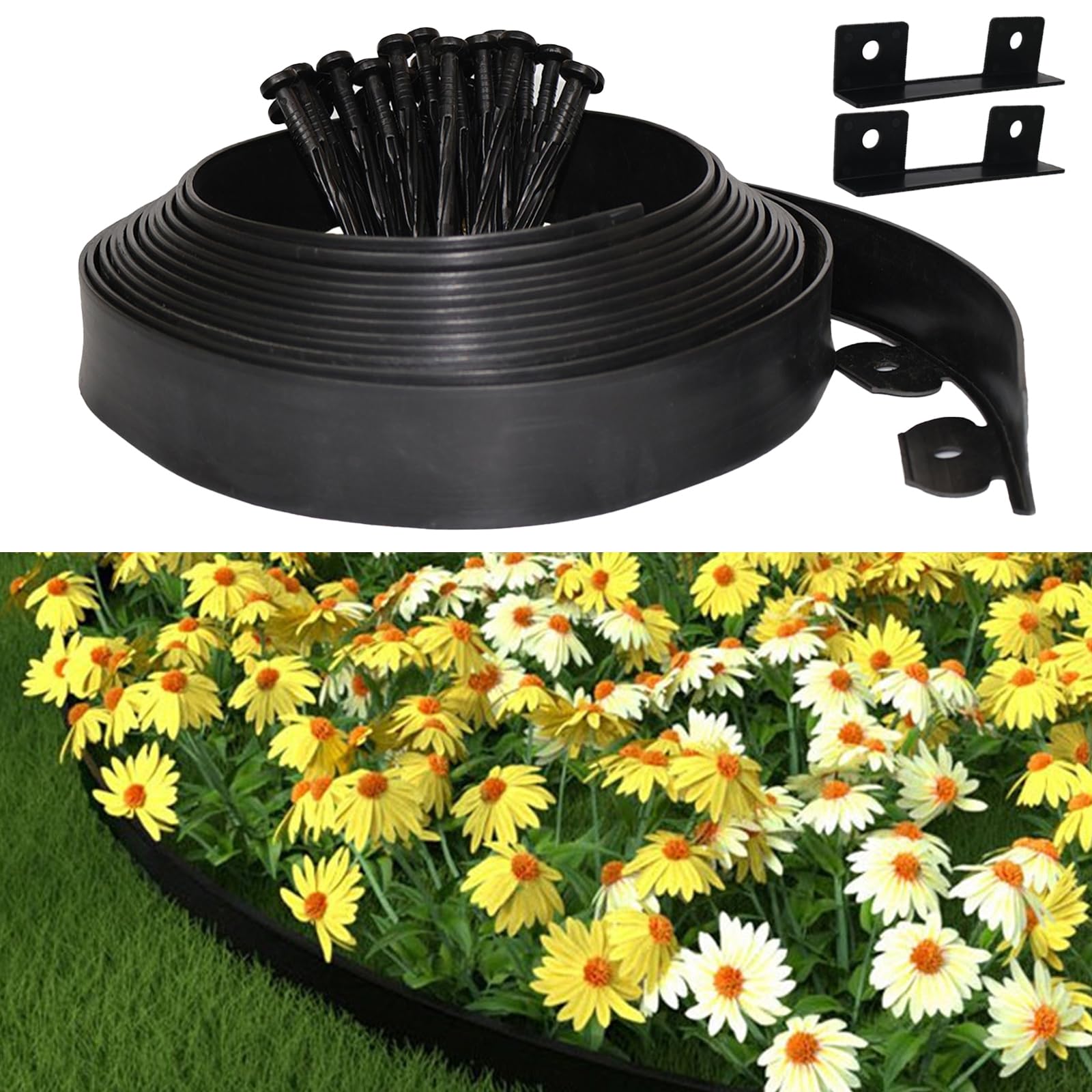 Bordura Giardino Plastica 5cmx20m con 60 Punte e 2 Connettori