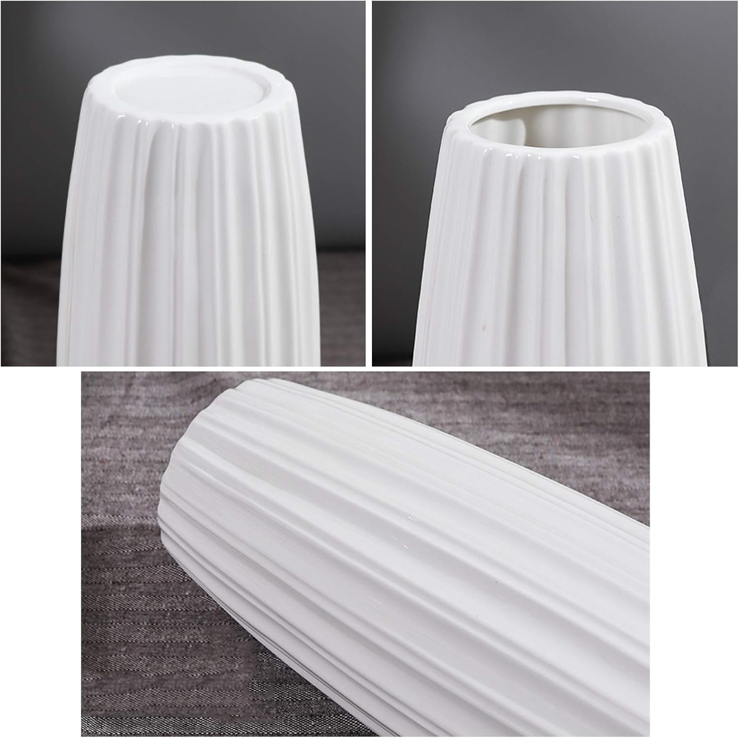 Fanquare Vaso da Pavimento a Righe Bianche, Altezza 45cm - immagine 5