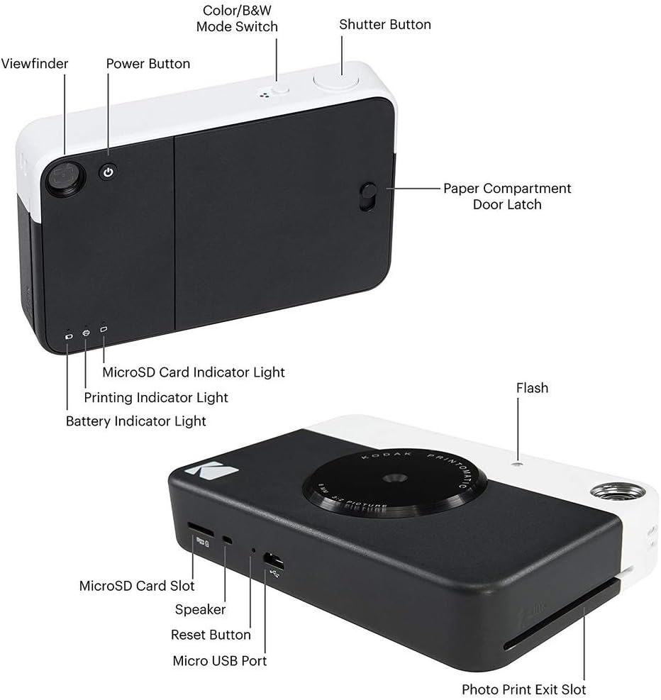 Kodak Printomatic Fotocamera Istantanea Nera + Carta Zink - immagine 3