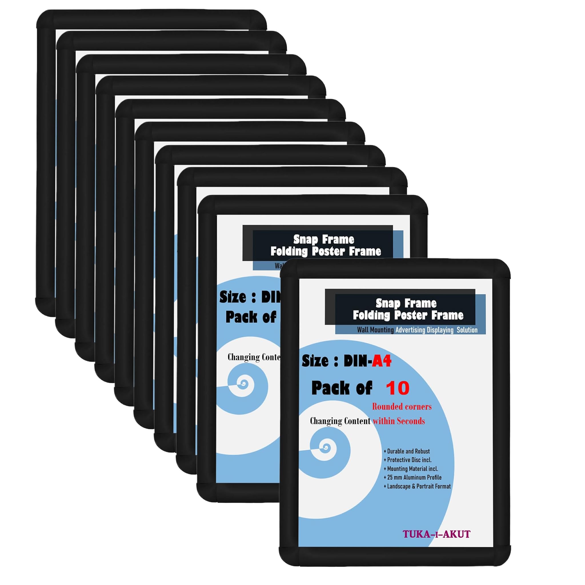 Tuka-i-akut 10X A4 Cornice a Scatto in Alluminio Nera
