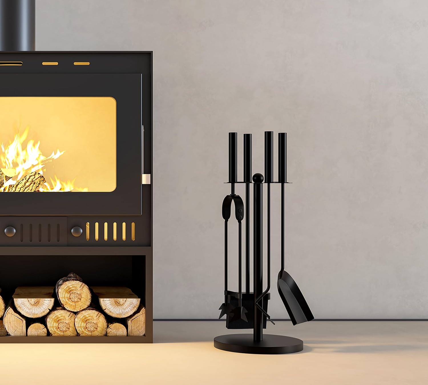 Set 4 Attrezzi per Camino, Acciaio Nero 59,5 cm - immagine 10
