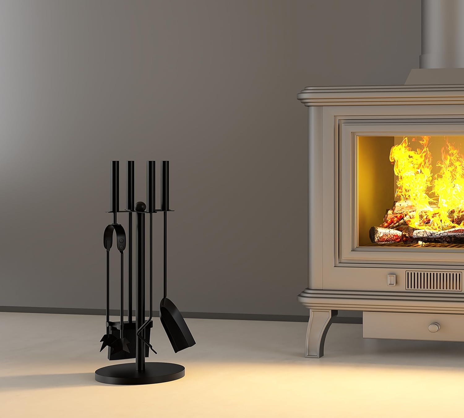 Set 4 Attrezzi per Camino, Acciaio Nero 59,5 cm - immagine 2