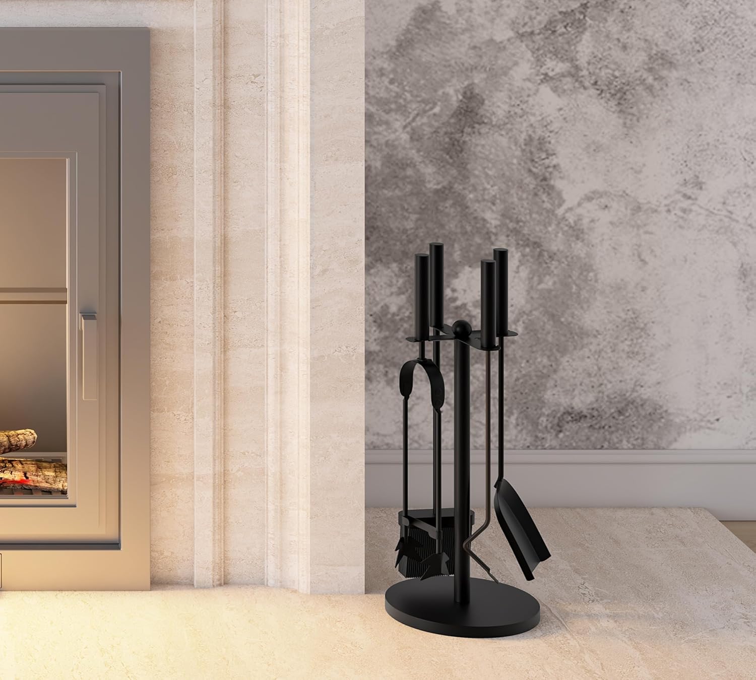 Set 4 Attrezzi per Camino, Acciaio Nero 59,5 cm - immagine 4