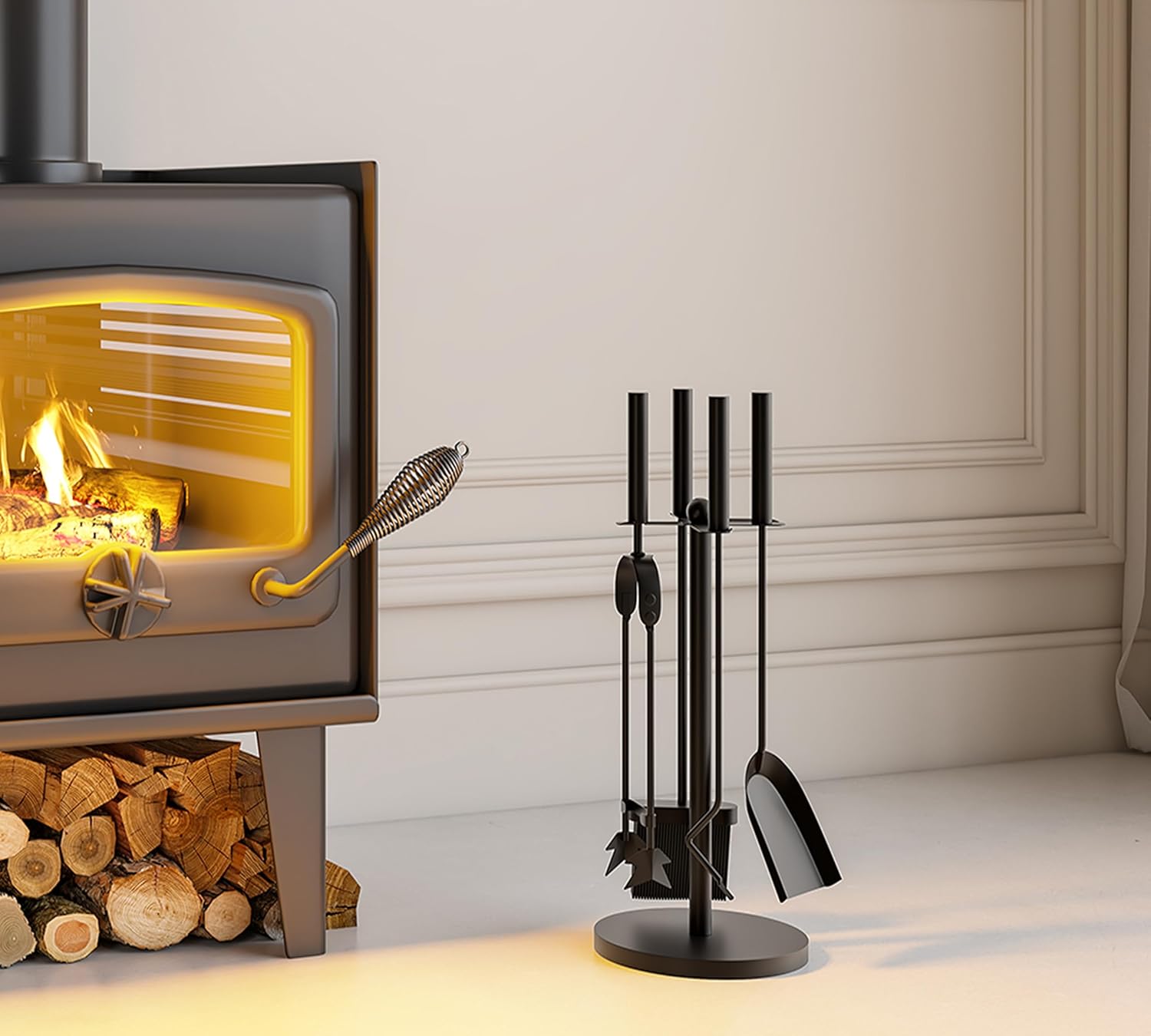 Set 4 Attrezzi per Camino, Acciaio Nero 59,5 cm - immagine 8