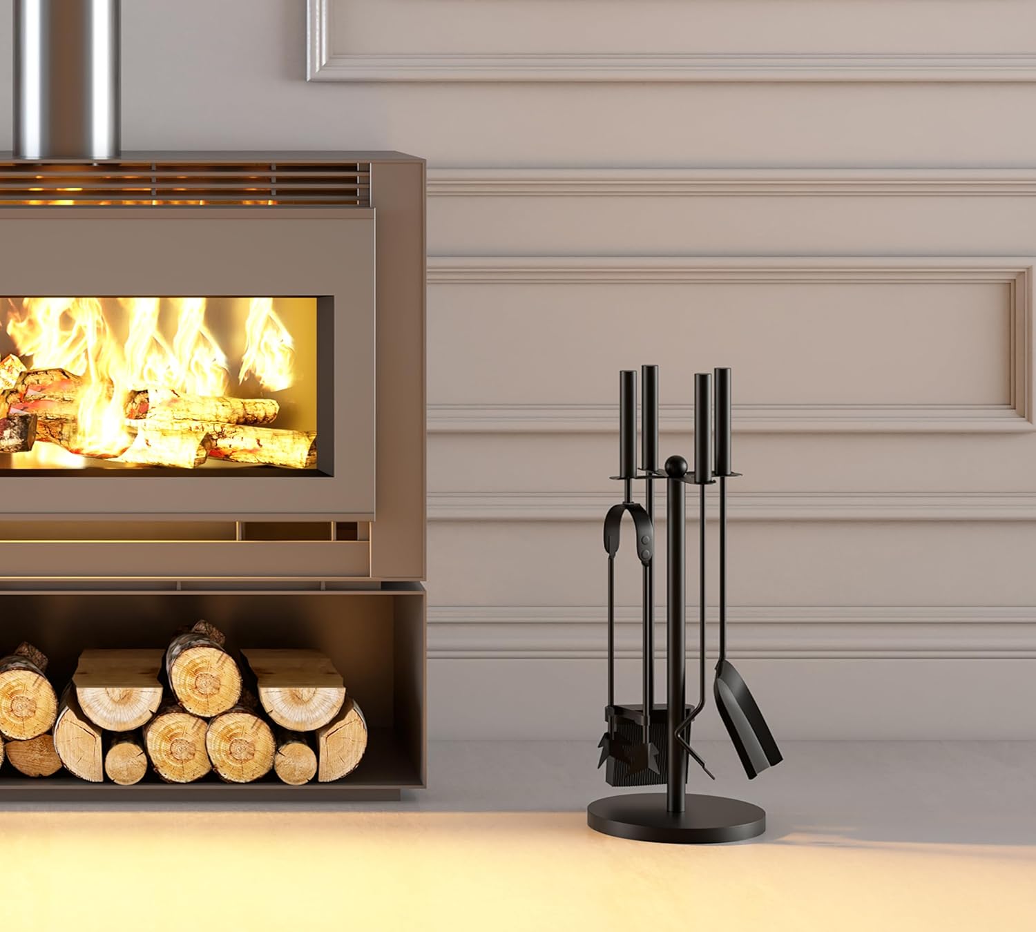 Set 4 Attrezzi per Camino, Acciaio Nero 59,5 cm - immagine 9