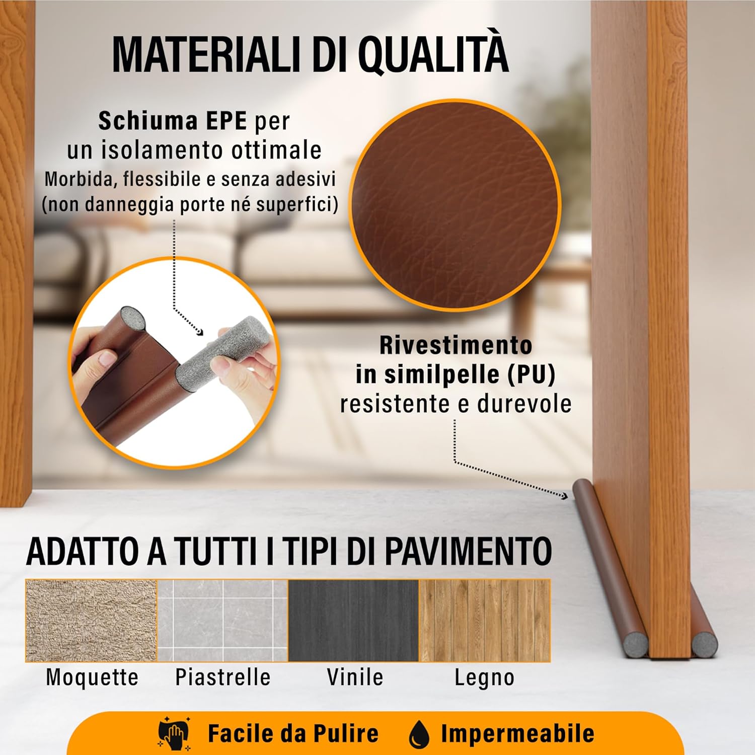 Paraspifferi Sottoporta 93cm, Marrone - immagine 6