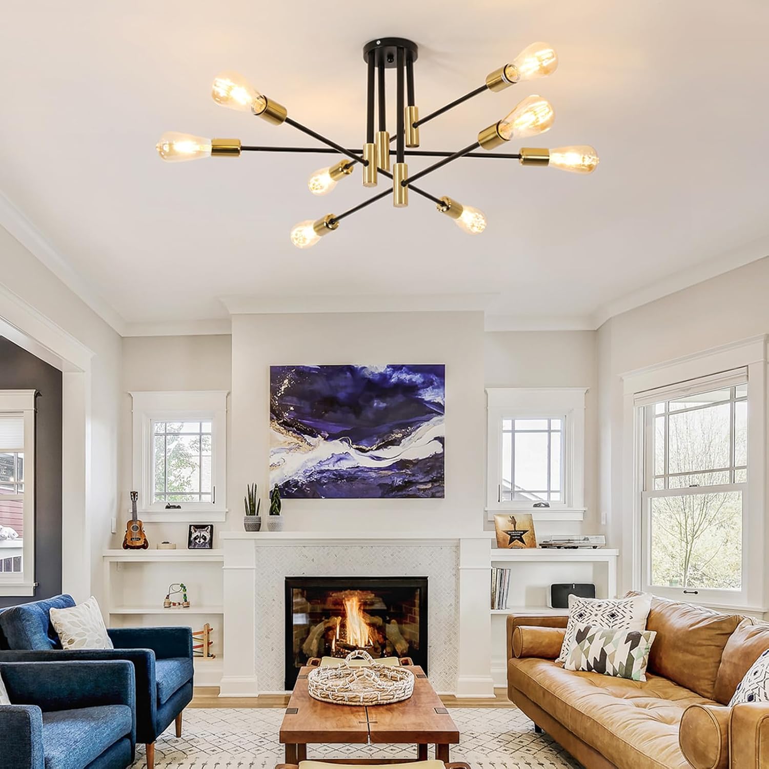 Toolight Lampadario Sputnik 8 Luci E27 Nero e Oro Ø90cm - immagine 2