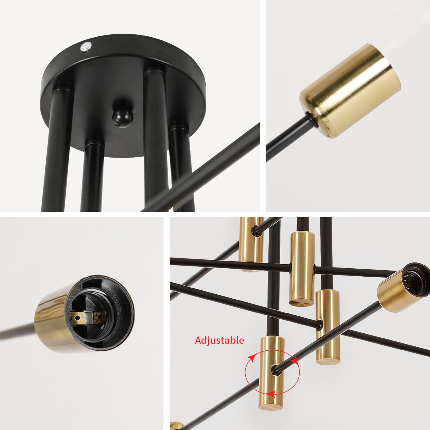 Toolight Lampadario Sputnik 8 Luci E27 Nero e Oro Ø90cm - immagine 4