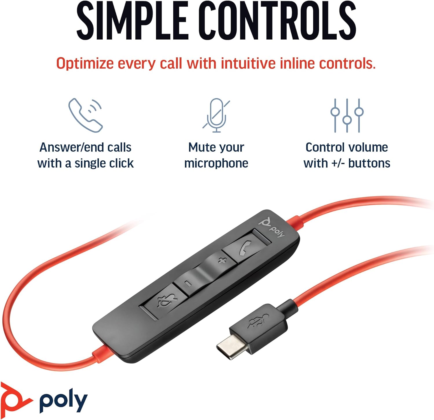 Poly Blackwire 3320 - Cuffia Cablata USB-A e USB-C, Nero - immagine 3
