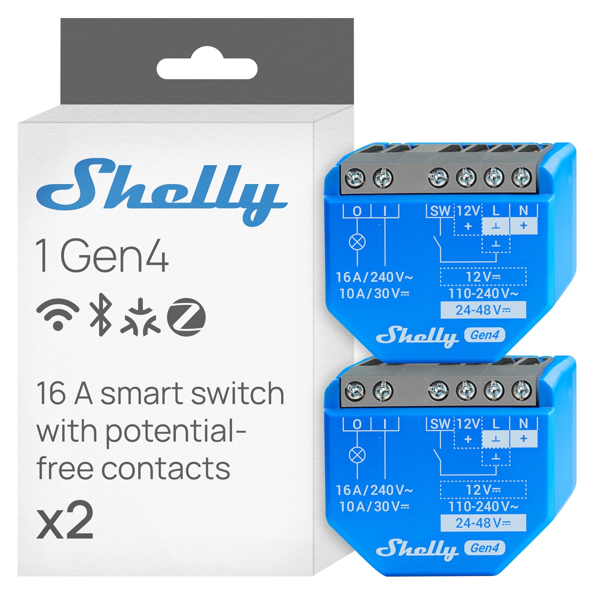 Shelly 1 Gen4 - Interruttore Relè Intelligente Wi-Fi (2 Pezzi)