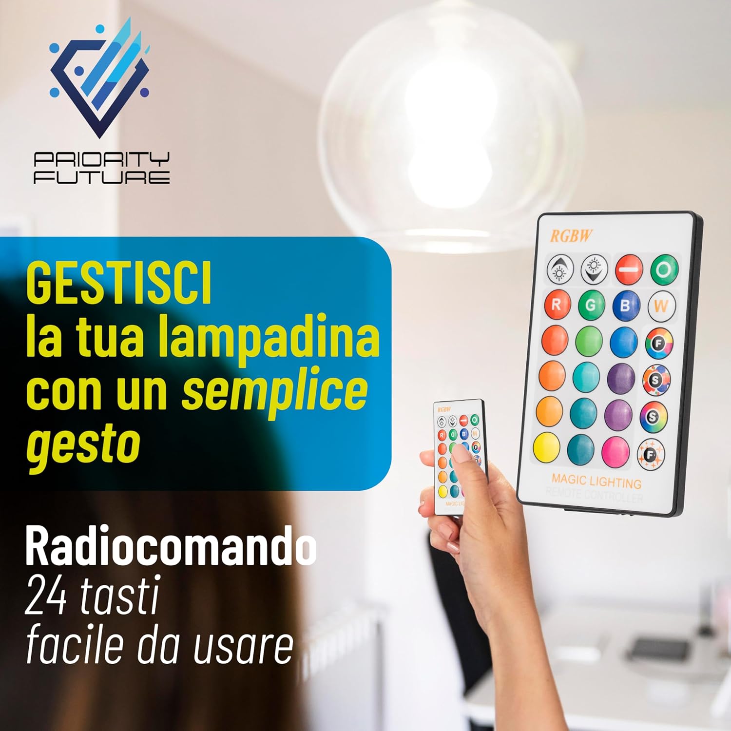 Lampadina LED RGBW E27 con Telecomando - immagine 6