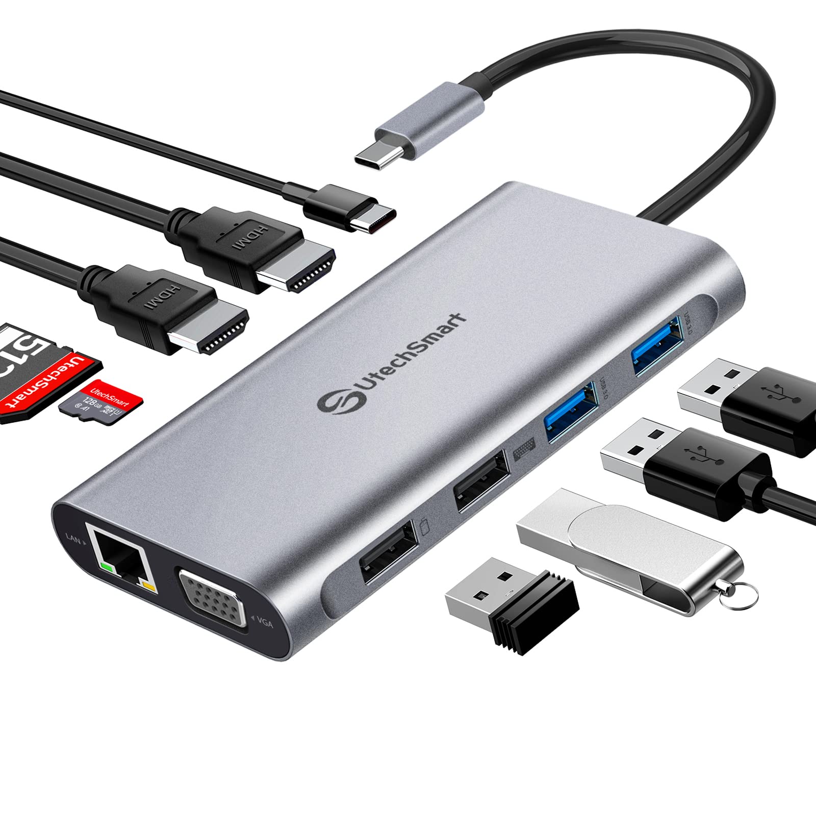 Utechsmart USB C Hub 11 in 1 Docking Station Triple Display
