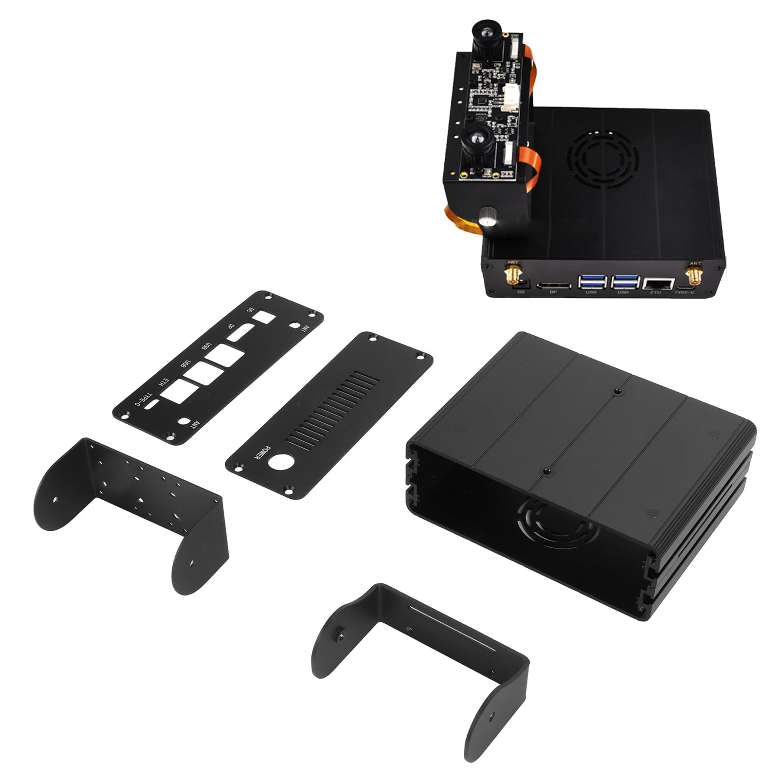 Yunseity Custodia in Lega di Alluminio per Kit Jetson Orin Nano e NX, con Supporto per Fotocamera, Custodia per Mini Computer con Interruttore di Alimentazione, Dissipatore di Calore