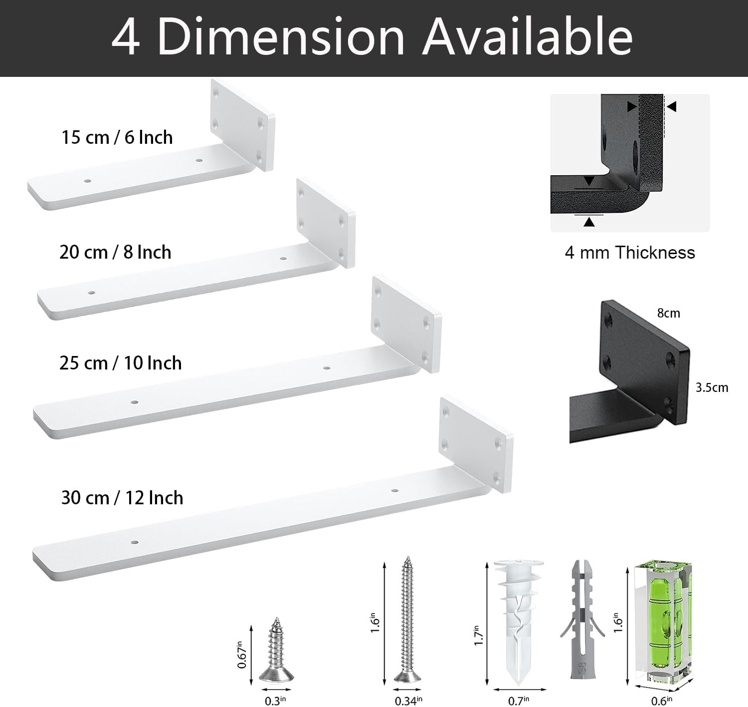 Staffe per Mensole Resistenti 30 cm, 4 Pezzi - immagine 6