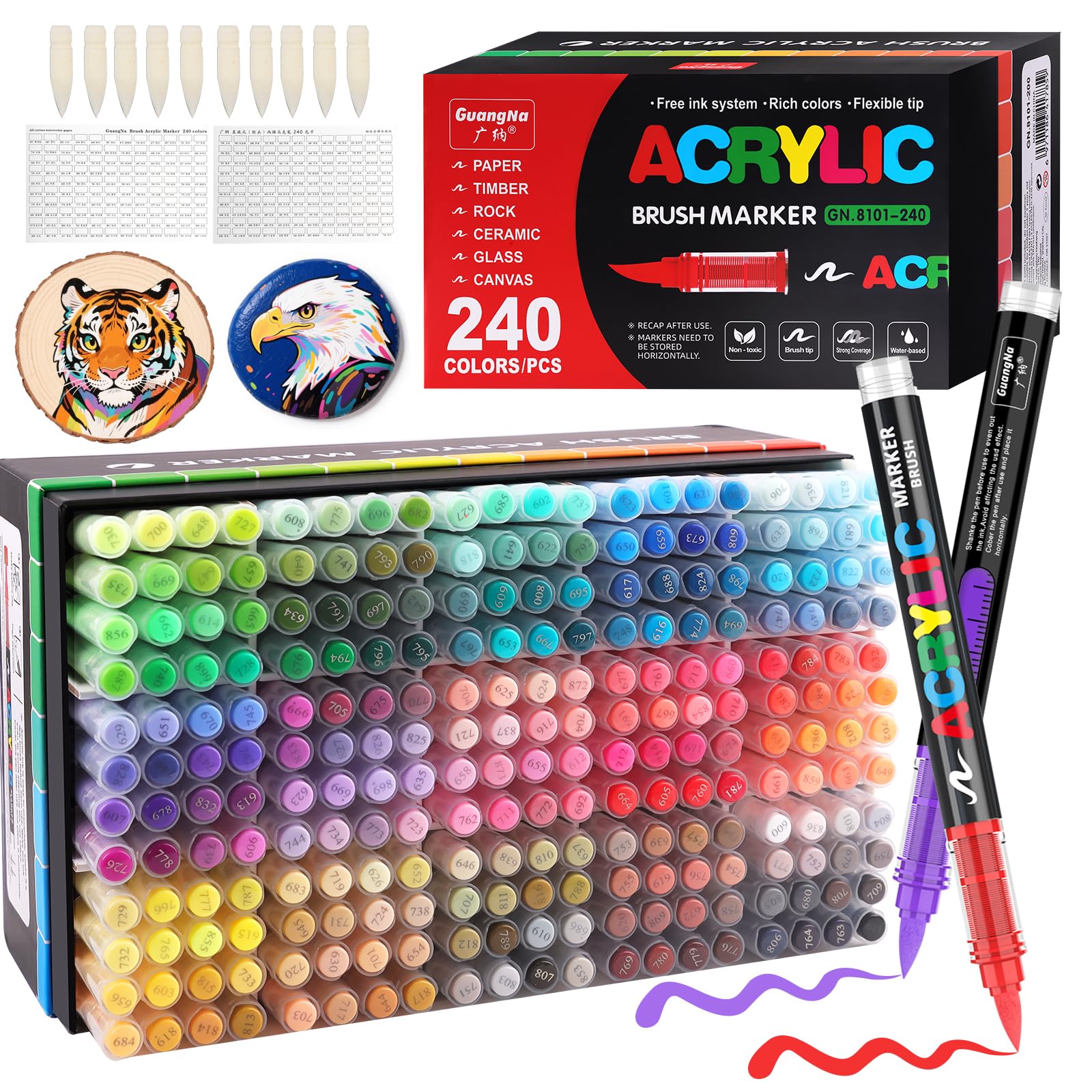 Pennarelli Acrilici 240 Colori con Punta a Pennello Flessibile