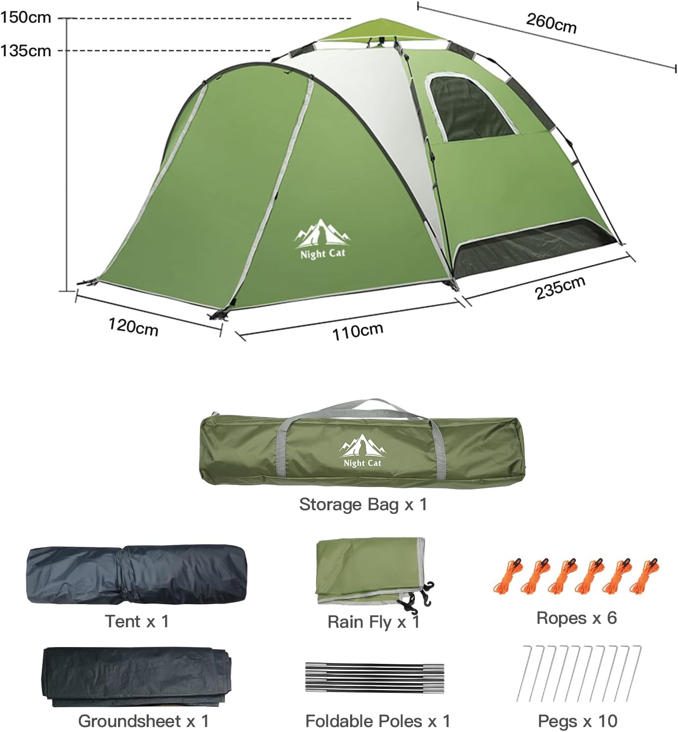 Night Cat Tenda da Campeggio Pop Up Automatica - immagine 2