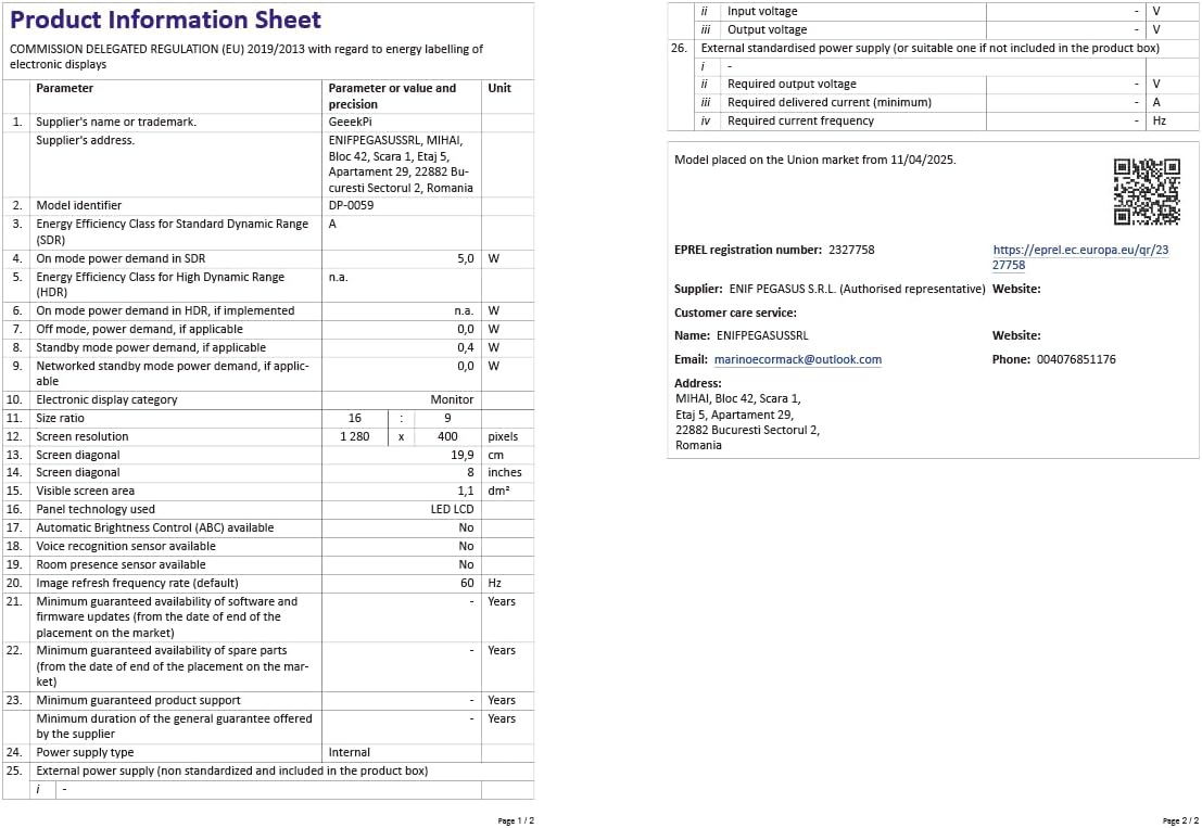 Geeekpi - Display Touchscreen LCD Capacitivo 7.8" 1280x400 - immagine 16