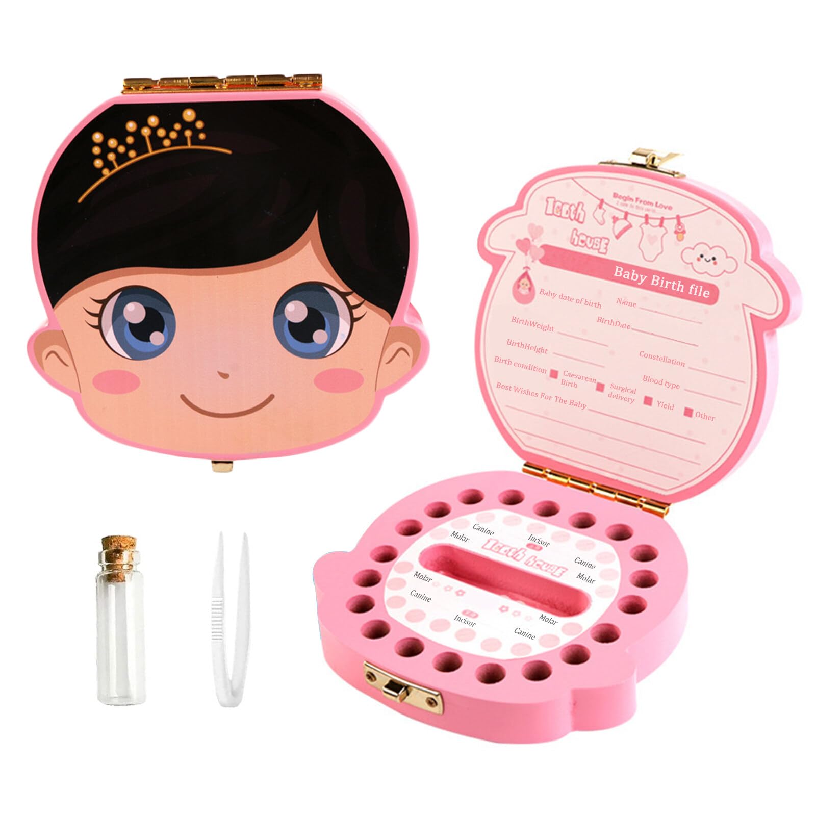 Lvjkes Scatola Porta Dentini da Latte in Legno, Rosa