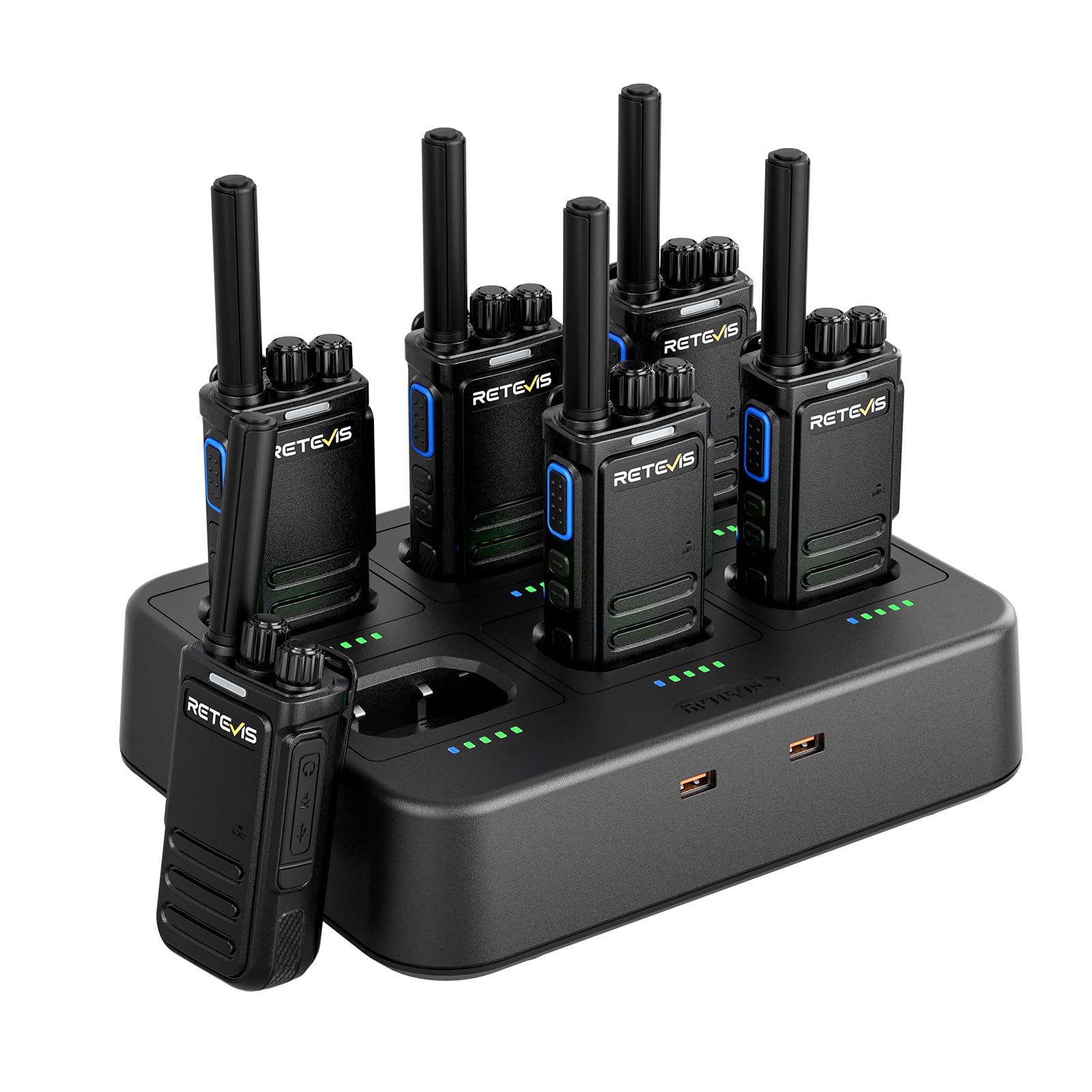 Retevis B64 Walkie Talkie con Caricatore 6 Vie, Nero (6 Confezioni)