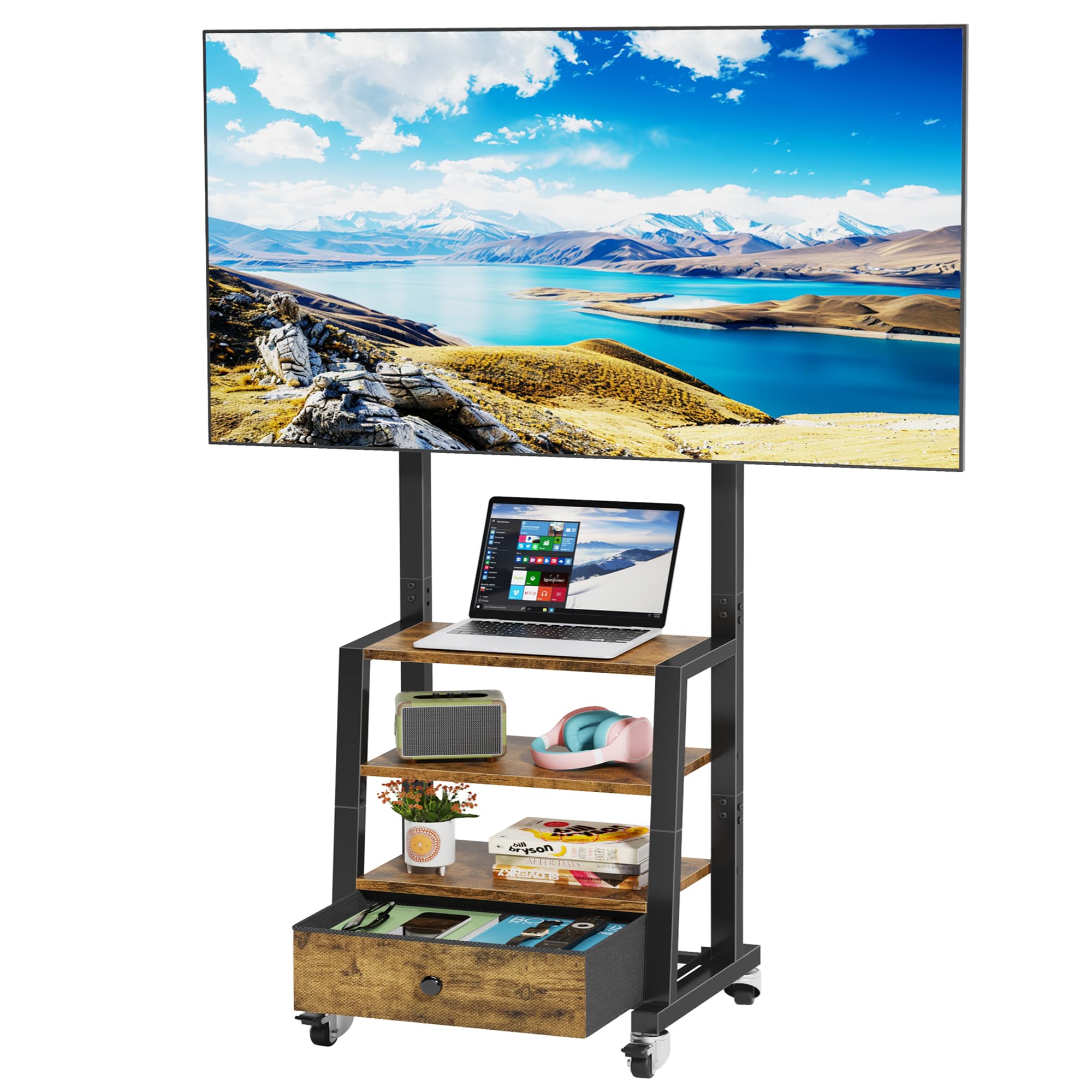 Supporto TV da Pavimento 32-60" con 3 Ripiani, Marrone Vintage