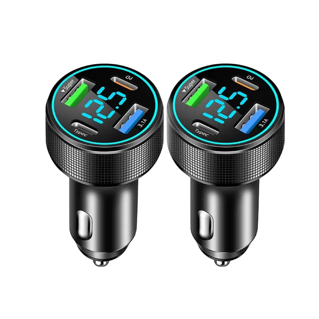 Caricatore Auto USB C 66W 4 Porte con Voltmetro LED