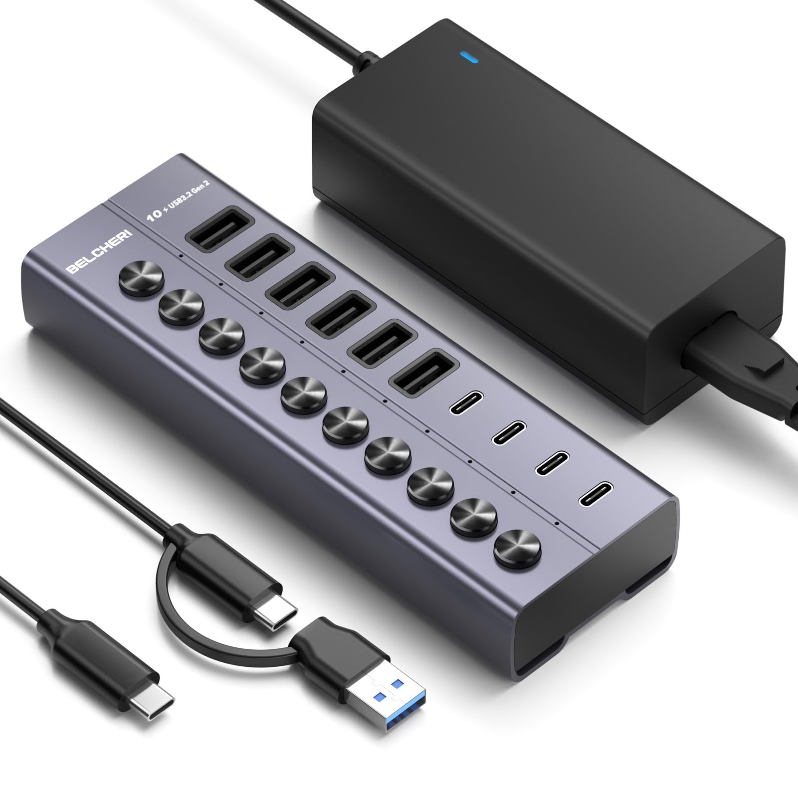 Hub USB Attivo 10 Porte USB 3.2 Gen 2 10 Gbps