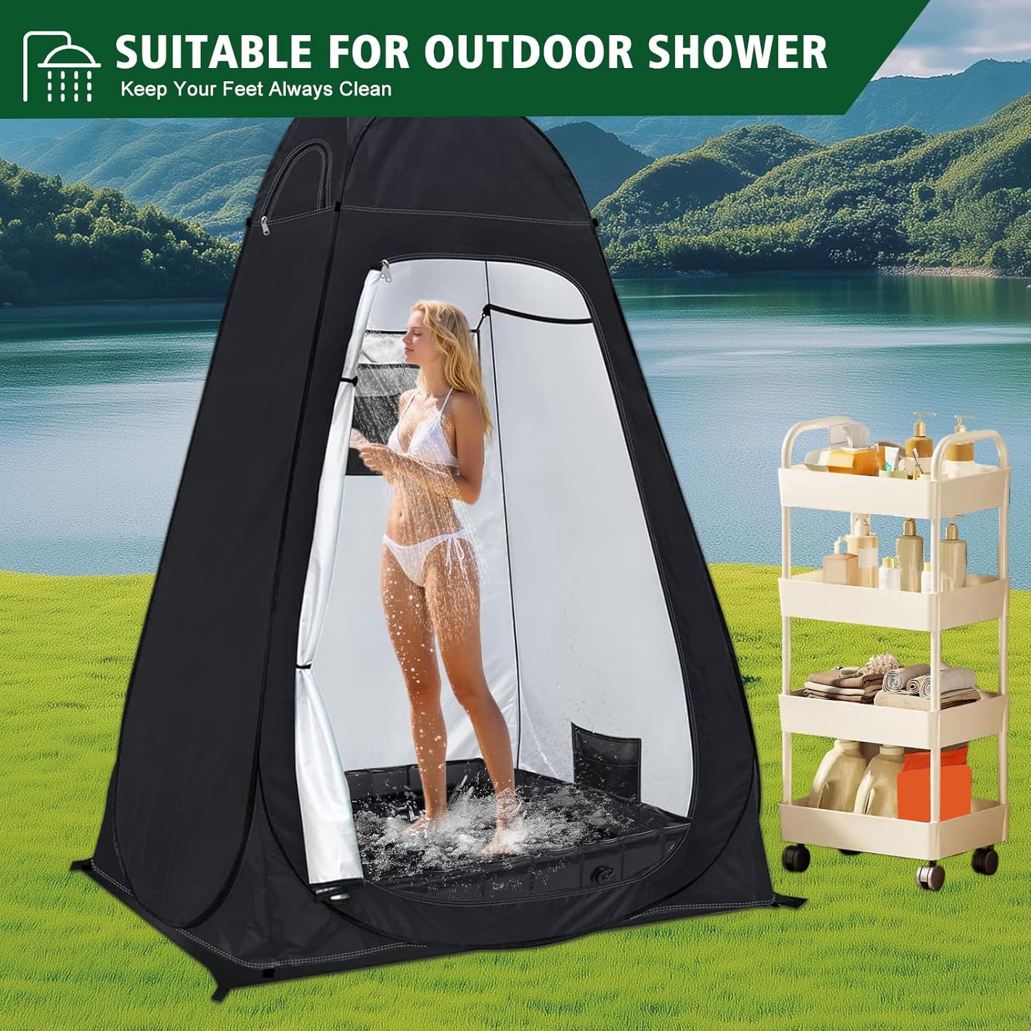 Base Doccia Pieghevole Esterni in PVC Portatile - immagine 3