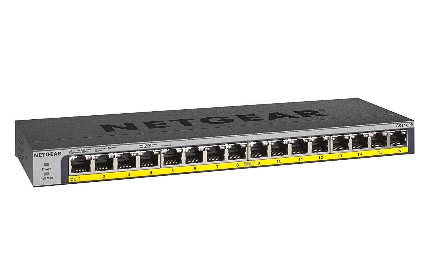 Netgear Switch Ethernet PoE 16 Porte Unmanaged GS116PP