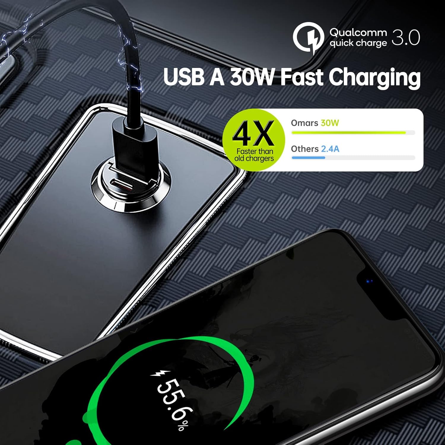 Omars Caricabatterie Auto USB-C 33W + USB-A 30W - immagine 3