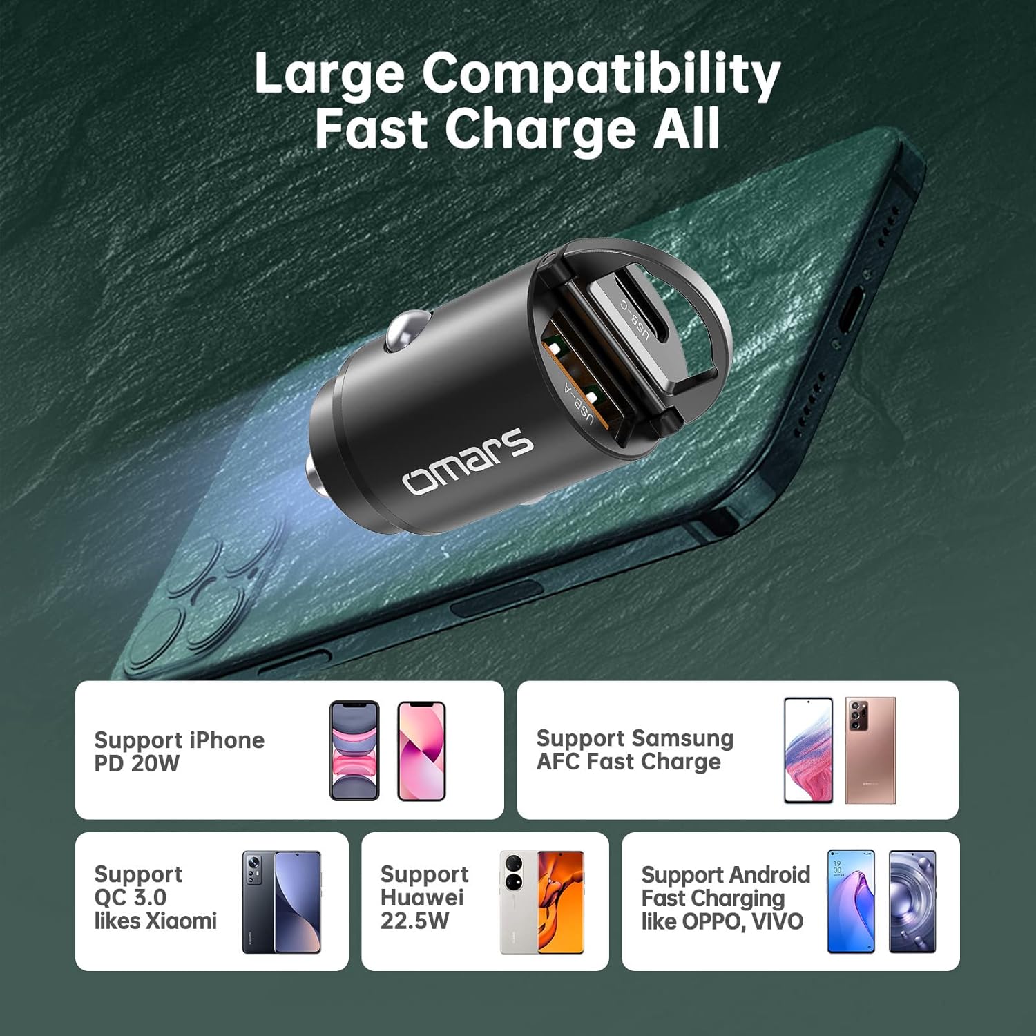 Omars Caricabatterie Auto USB-C 33W + USB-A 30W - immagine 6