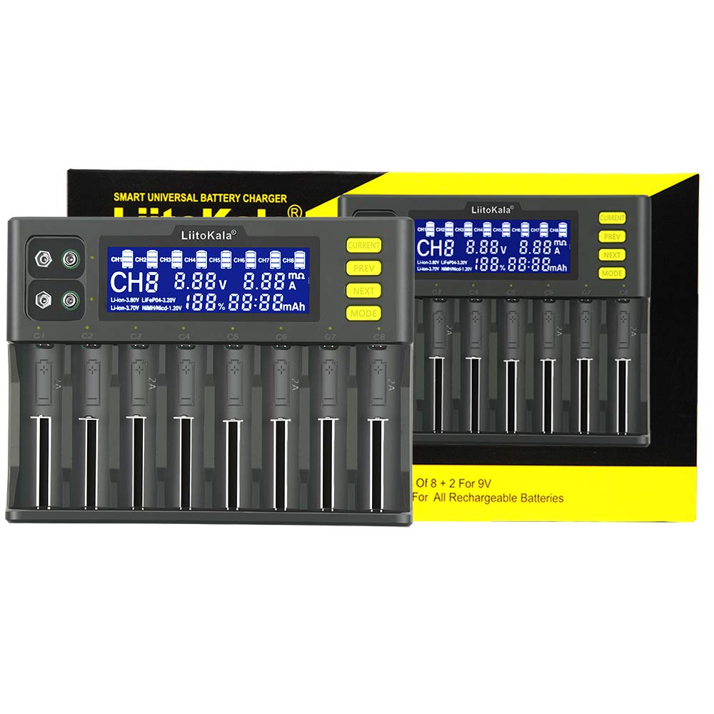 Liitokala Lii-S8 Caricabatteria Smart 8-Bay con Display LCD