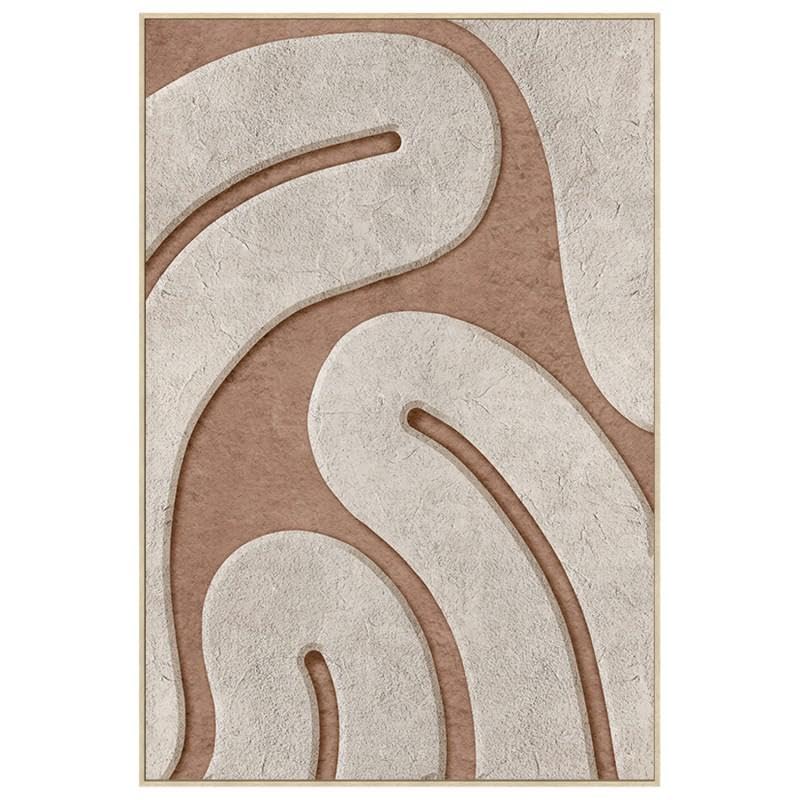 DRW Quadro Tela Astratto con Cornice in Legno, Bianco e Marrone