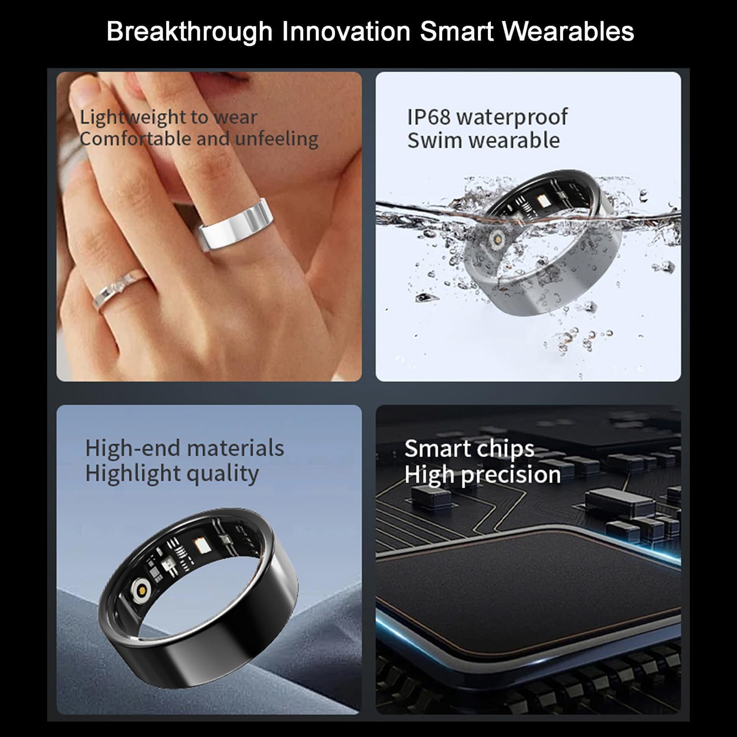 LONGLU Anello Smart IP68 Impermeabile, Argento - immagine 2