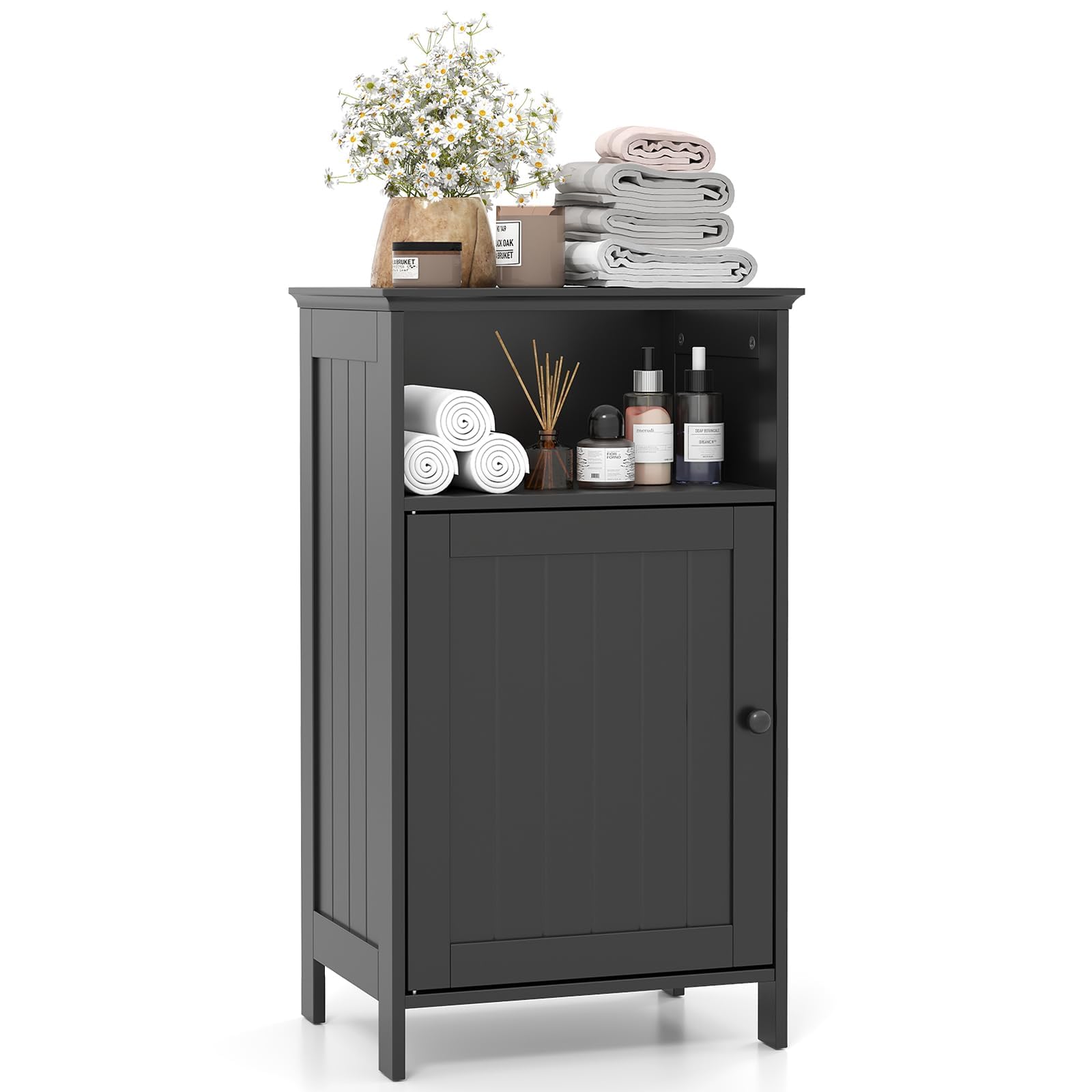 FANTASK Armadio da bagno con anta e ripiano regolabile, 40 x 30 x 70 cm (nero)