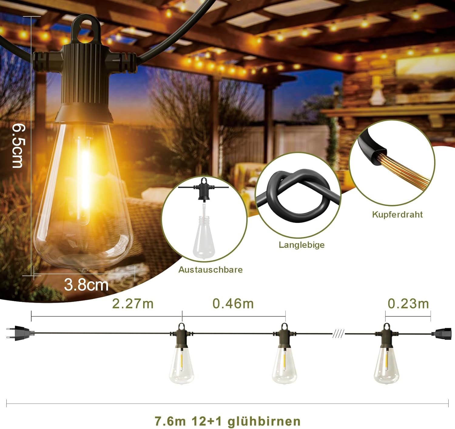 Kawaya Catena Luminosa Esterno 30,5M con 50+2 LED - immagine 5