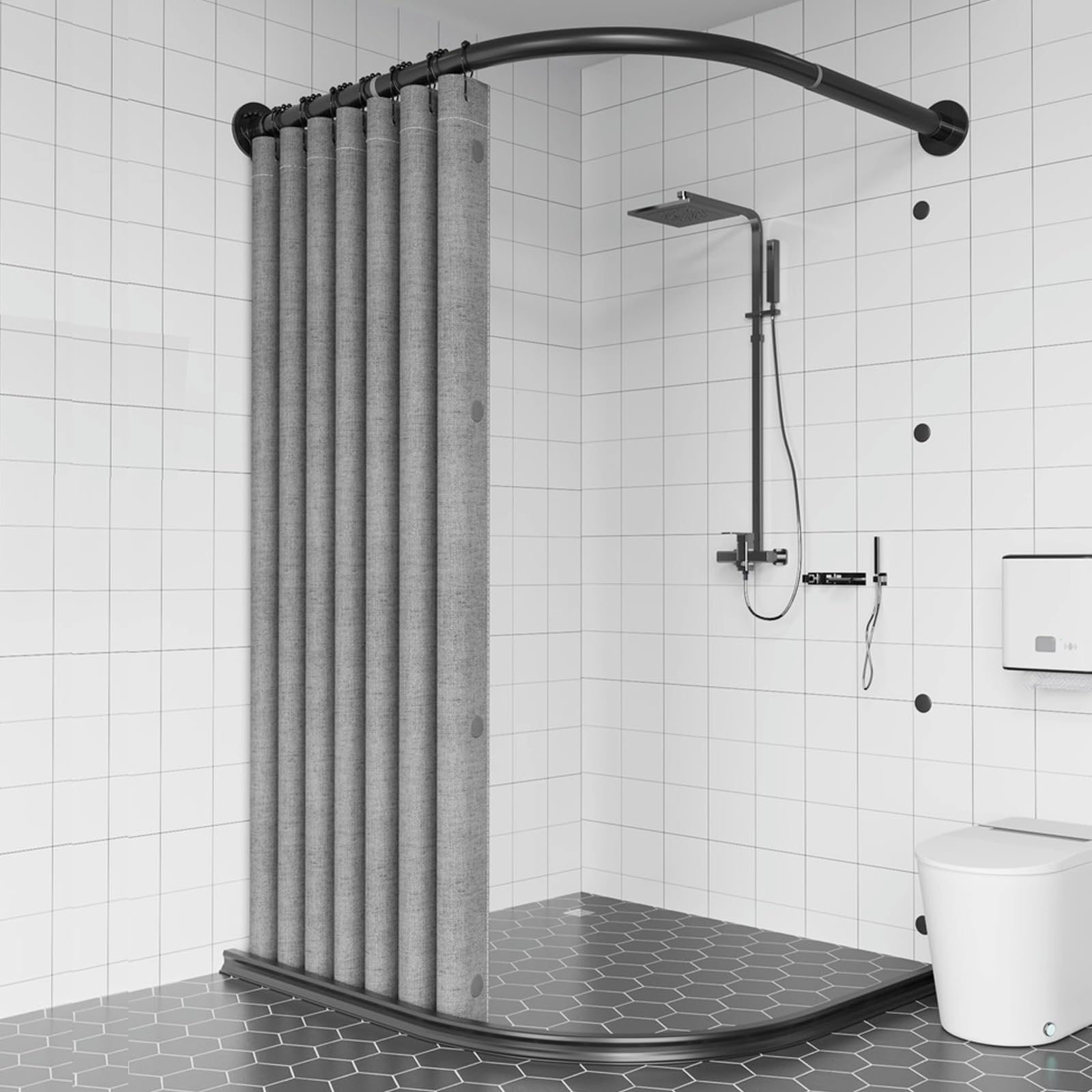 Set Asta Doccia Curva in Acciaio Inox con Tenda