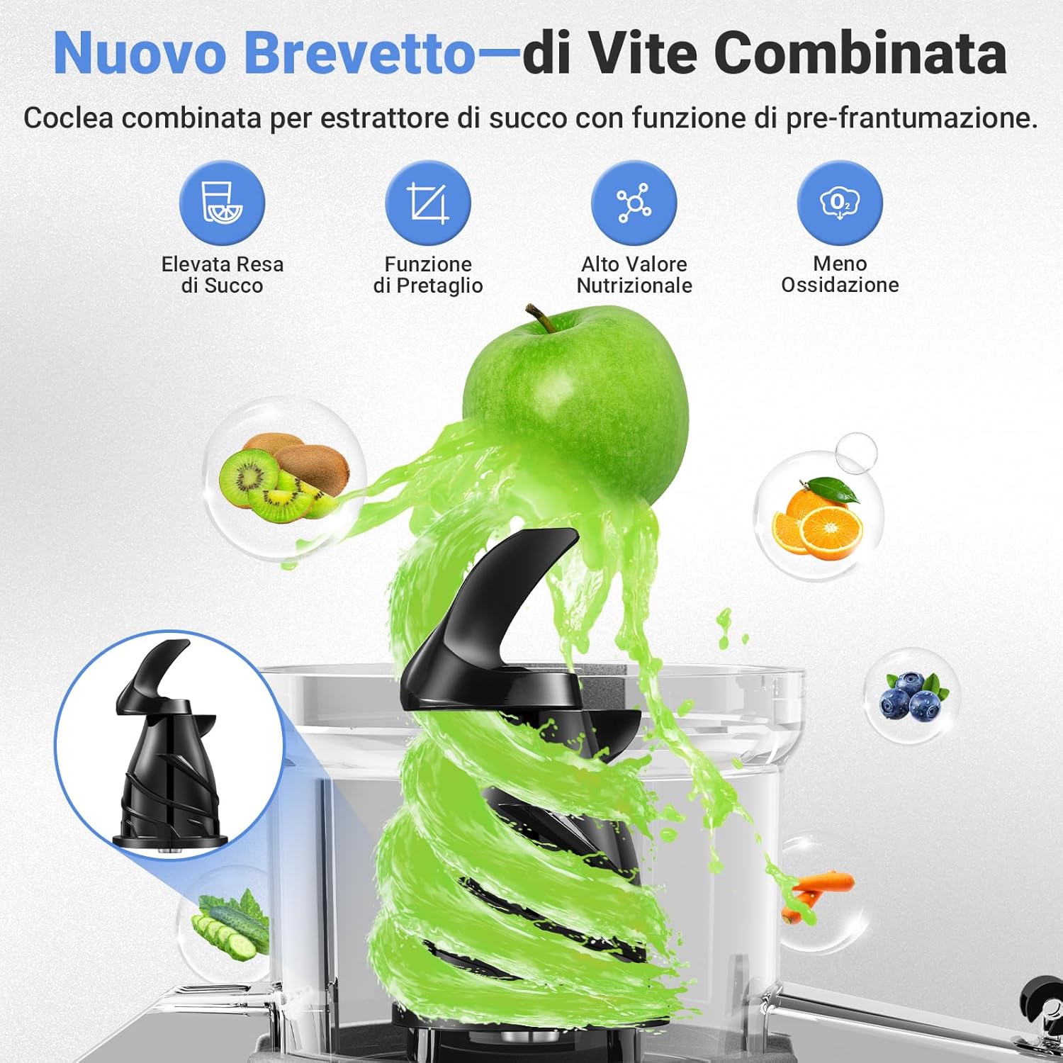 AOBOSI Estrattore di Succo 250W con 2 Filtri, Grigio - immagine 5