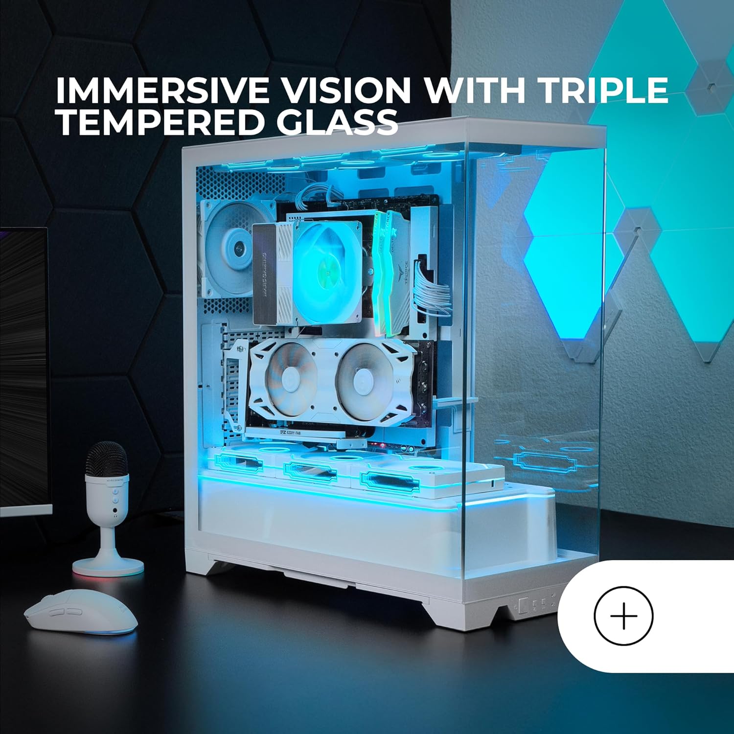 Mars Gaming MC-PRISMA - Case Gaming ATX Triplo Vetro Temperato, Bianco - immagine 2