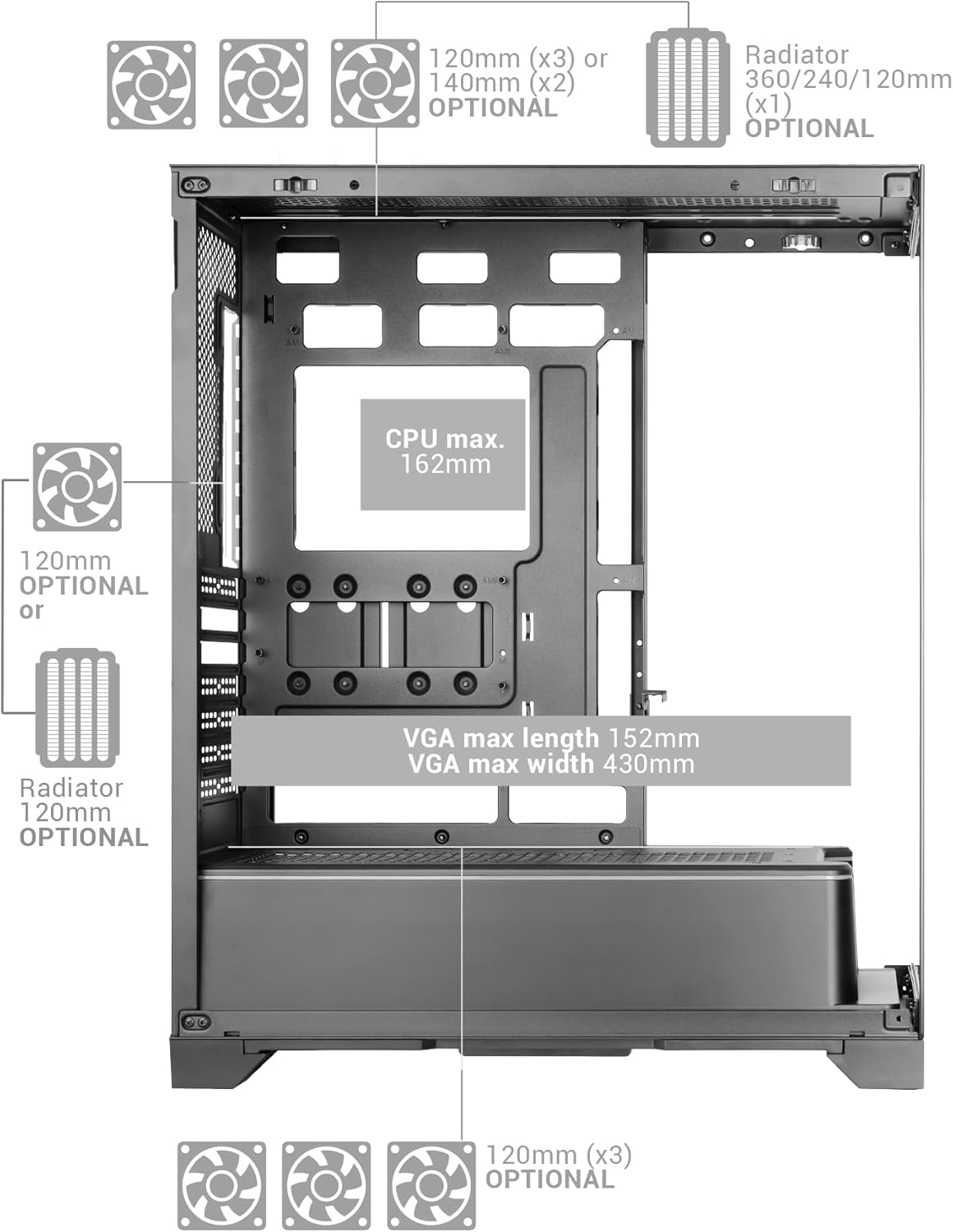 Mars Gaming MC-PRISMA - Case Gaming ATX Triplo Vetro Temperato, Bianco - immagine 6