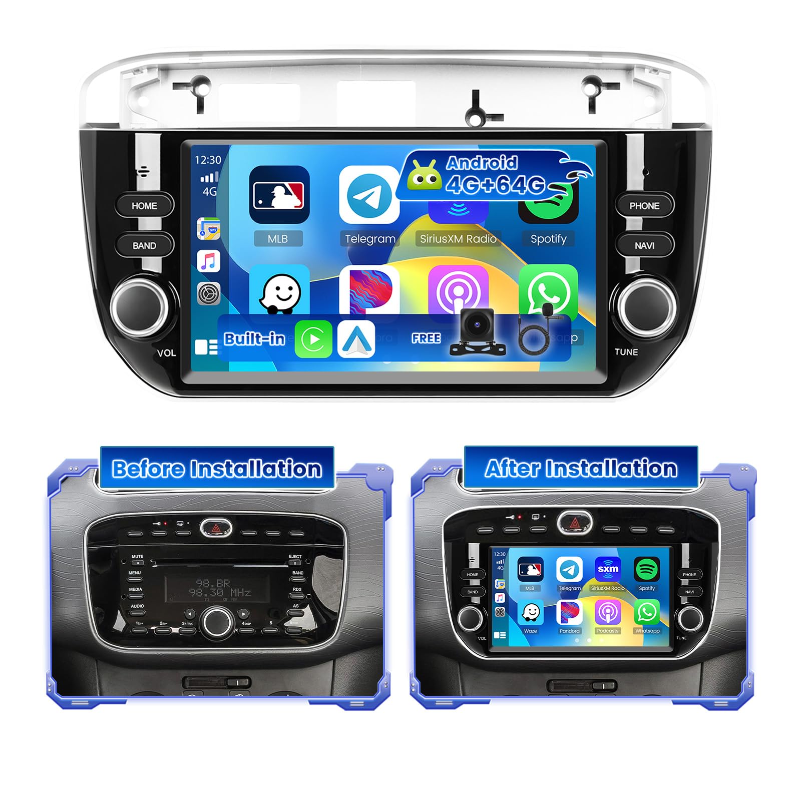 Hikity Autoradio Android 15 per Fiat Punto 2012-2016