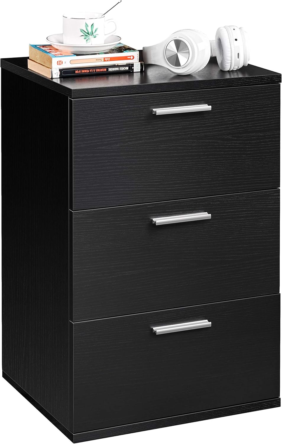 Yaheetech Comodino Moderno con 3 Cassetti, Nero - immagine 1