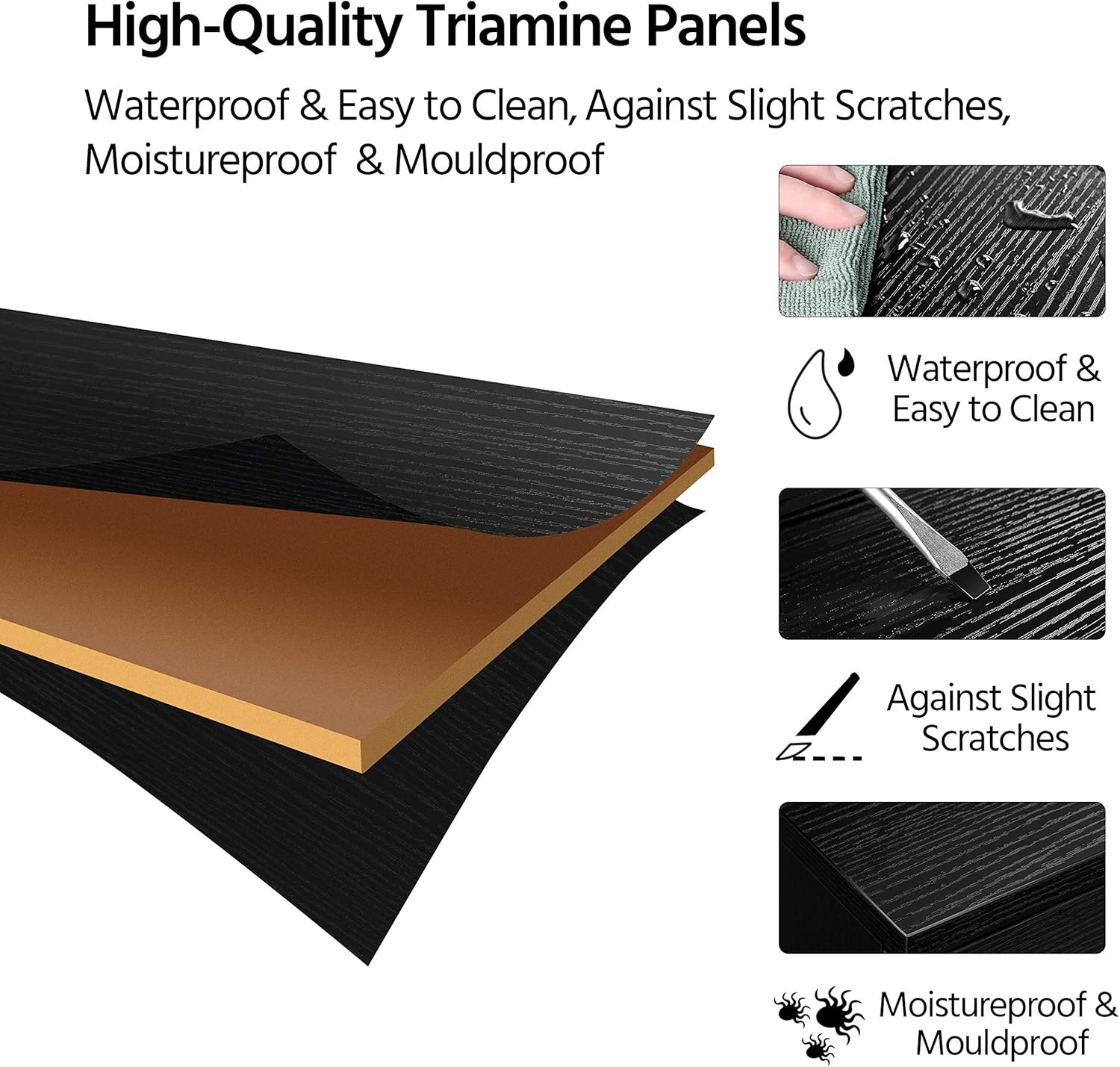 Yaheetech Comodino Moderno con 3 Cassetti, Nero - immagine 4
