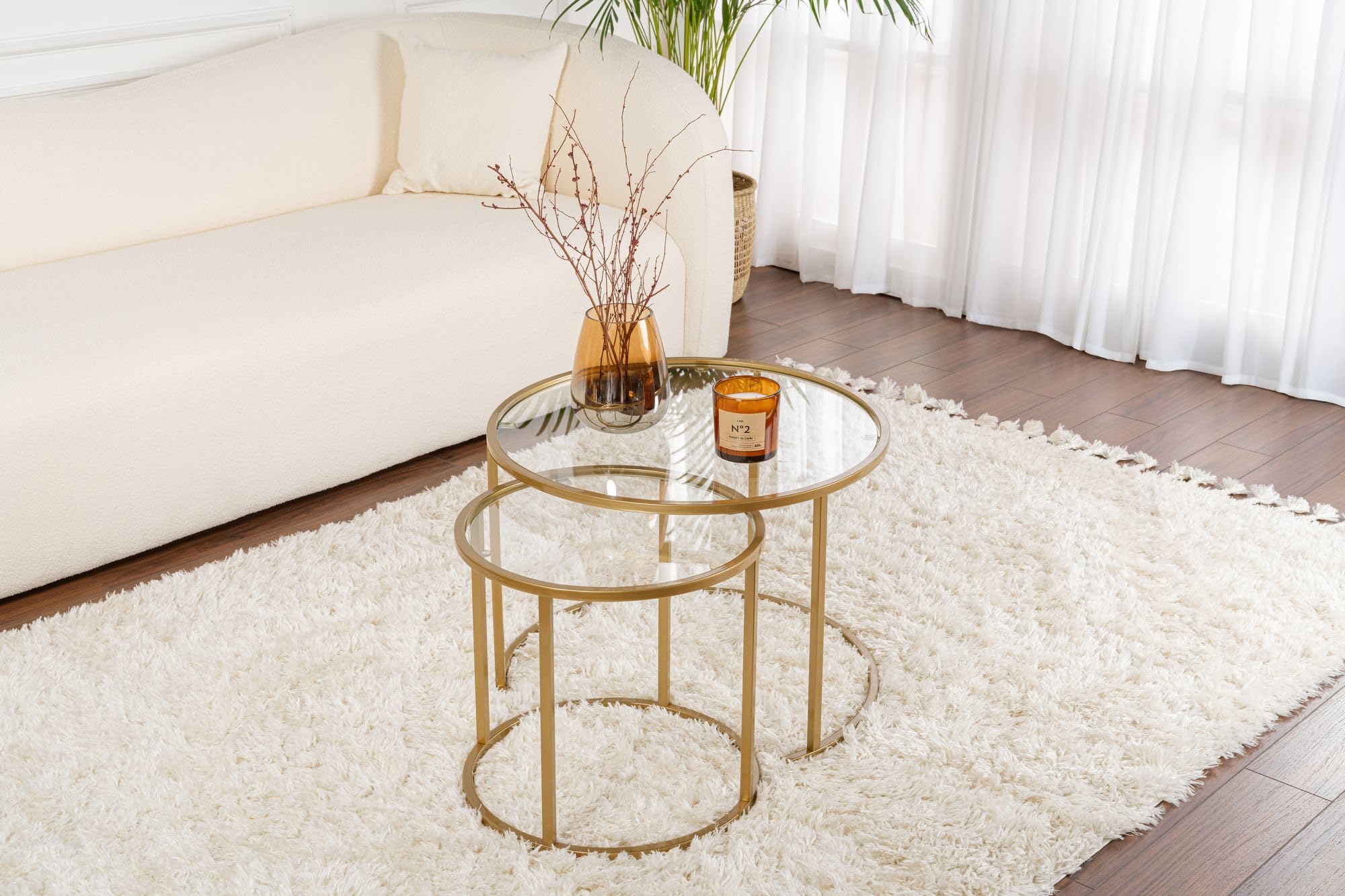 Hanah Home Elegant Coffee Table Set (2 pezzi), Oro e Trasparente