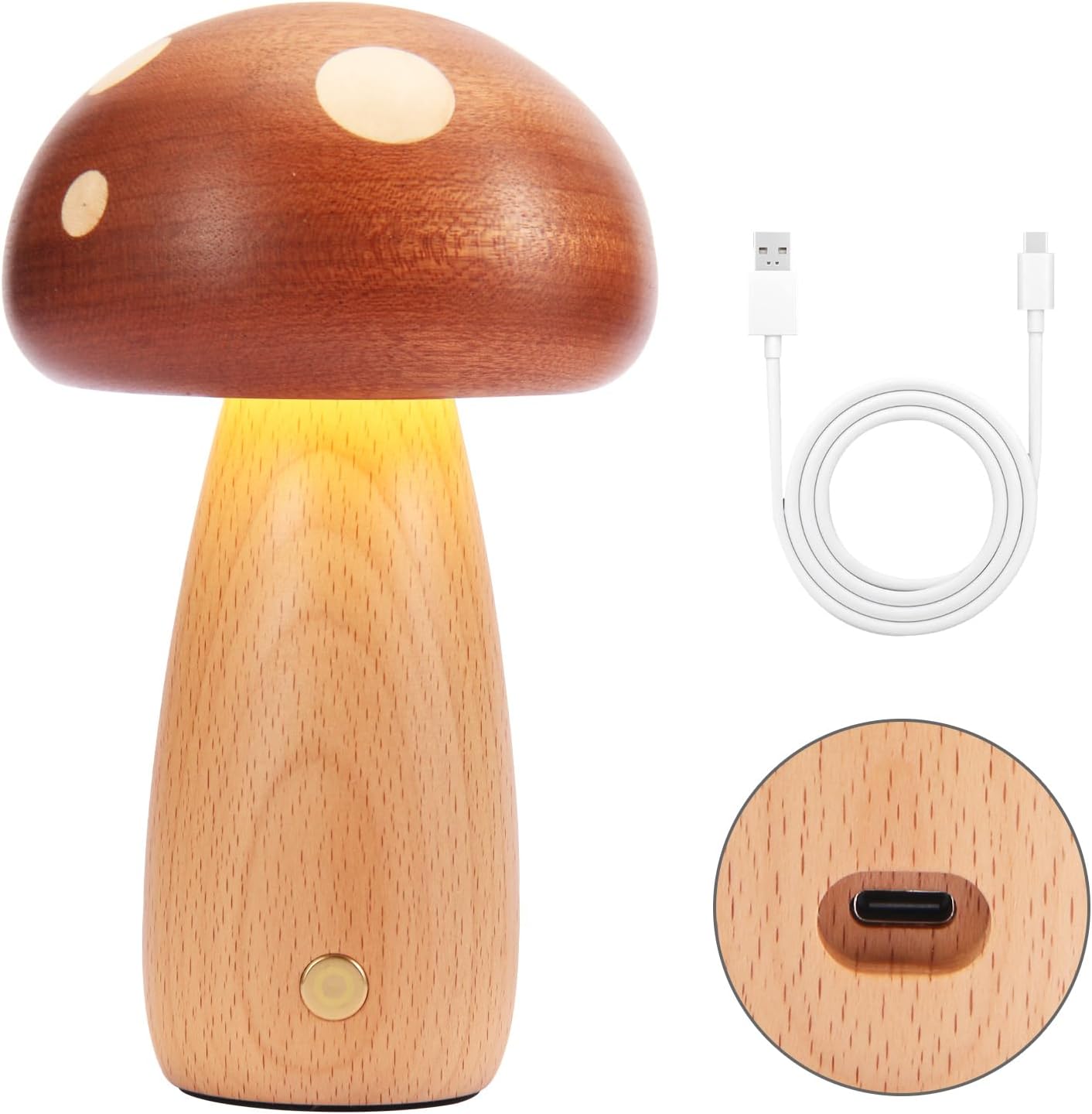 Luce Notturna a Fungo in Legno, Ricaricabile USB - immagine 1