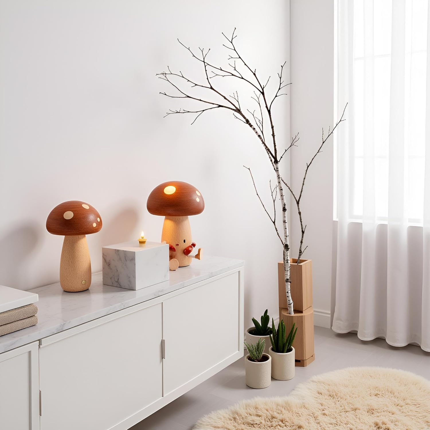 Luce Notturna a Fungo in Legno, Ricaricabile USB - immagine 3