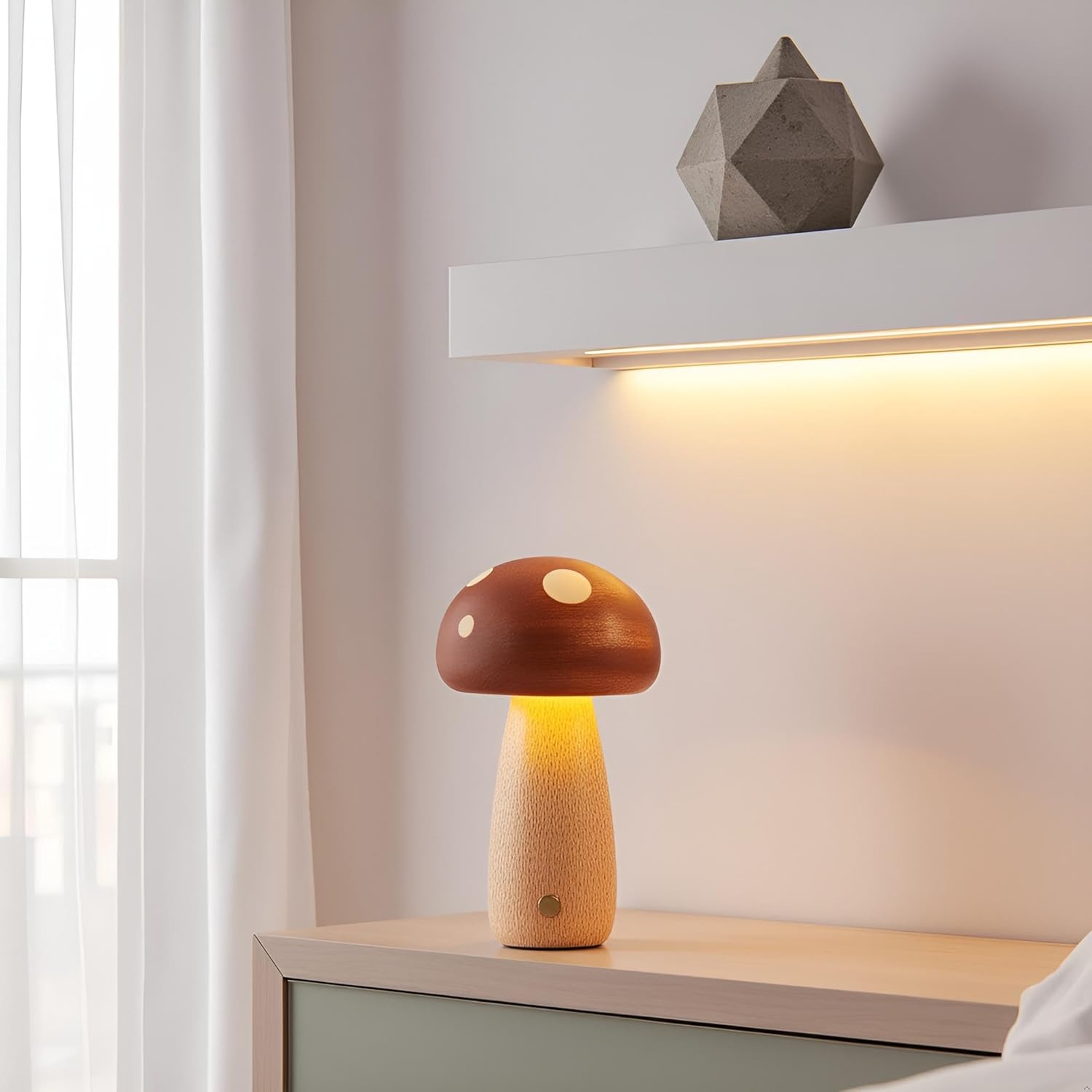 Luce Notturna a Fungo in Legno, Ricaricabile USB - immagine 5