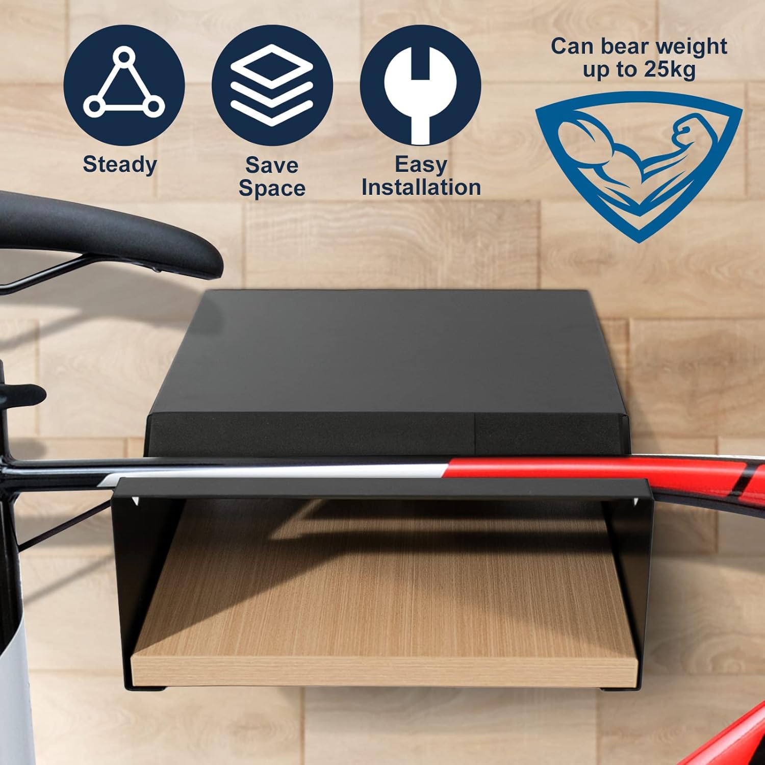 MOSHAY Supporto Bici da Parete in Alluminio e Legno - immagine 2