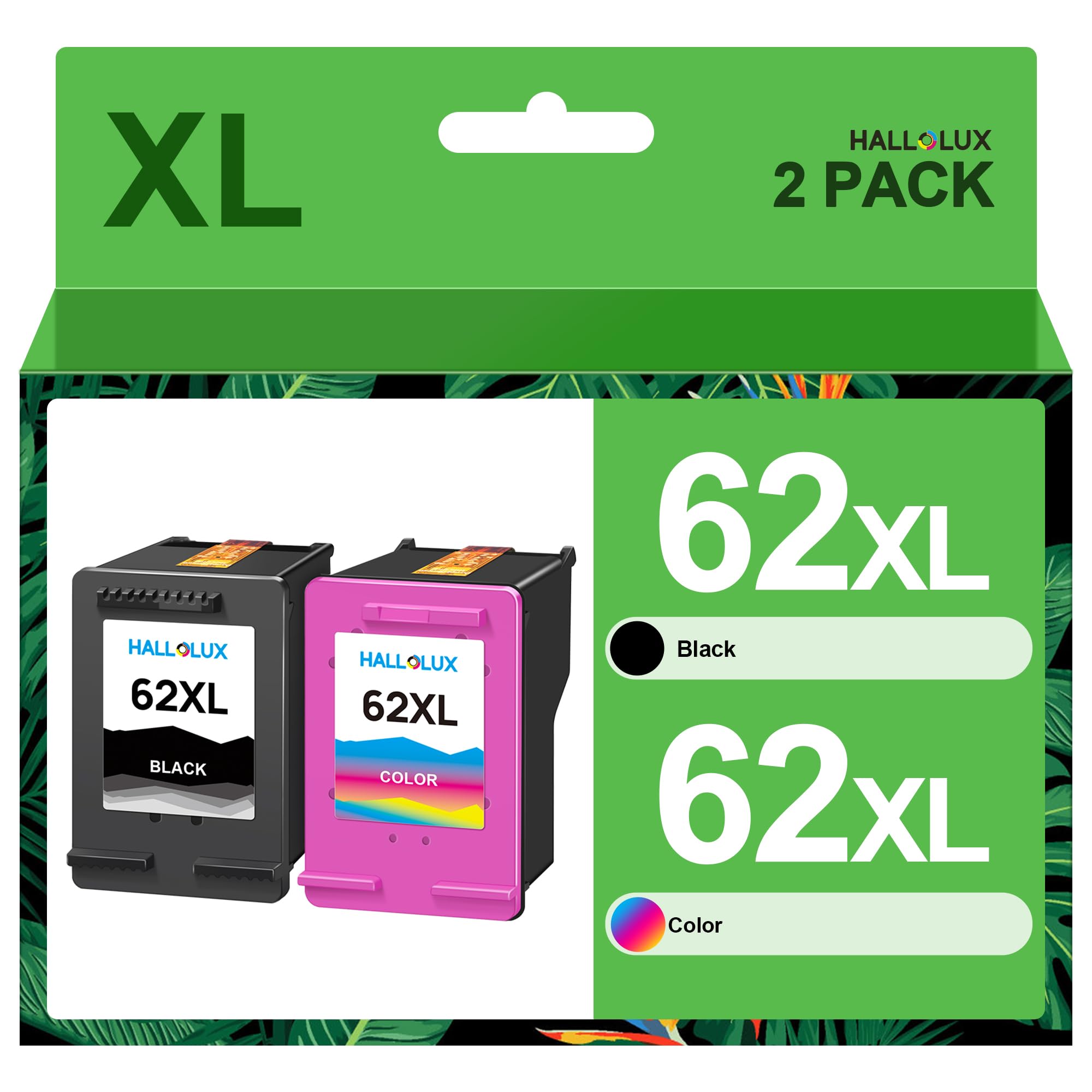 HALLOLUX 62 XL 62XL Cartucce d'inchiostro Sostituzione per HP 62 Nero e Colore per ENVY 5540 5547 5640 7640 5644 5646 per Officejet 200 250 5740 5742 5744 (2-Pack)