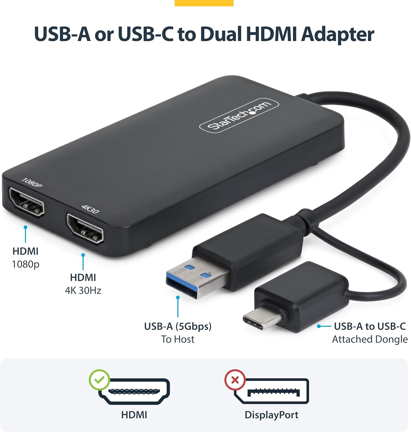 Startech.com Adattatore USB C/A a Doppio HDMI 4K30Hz - immagine 2
