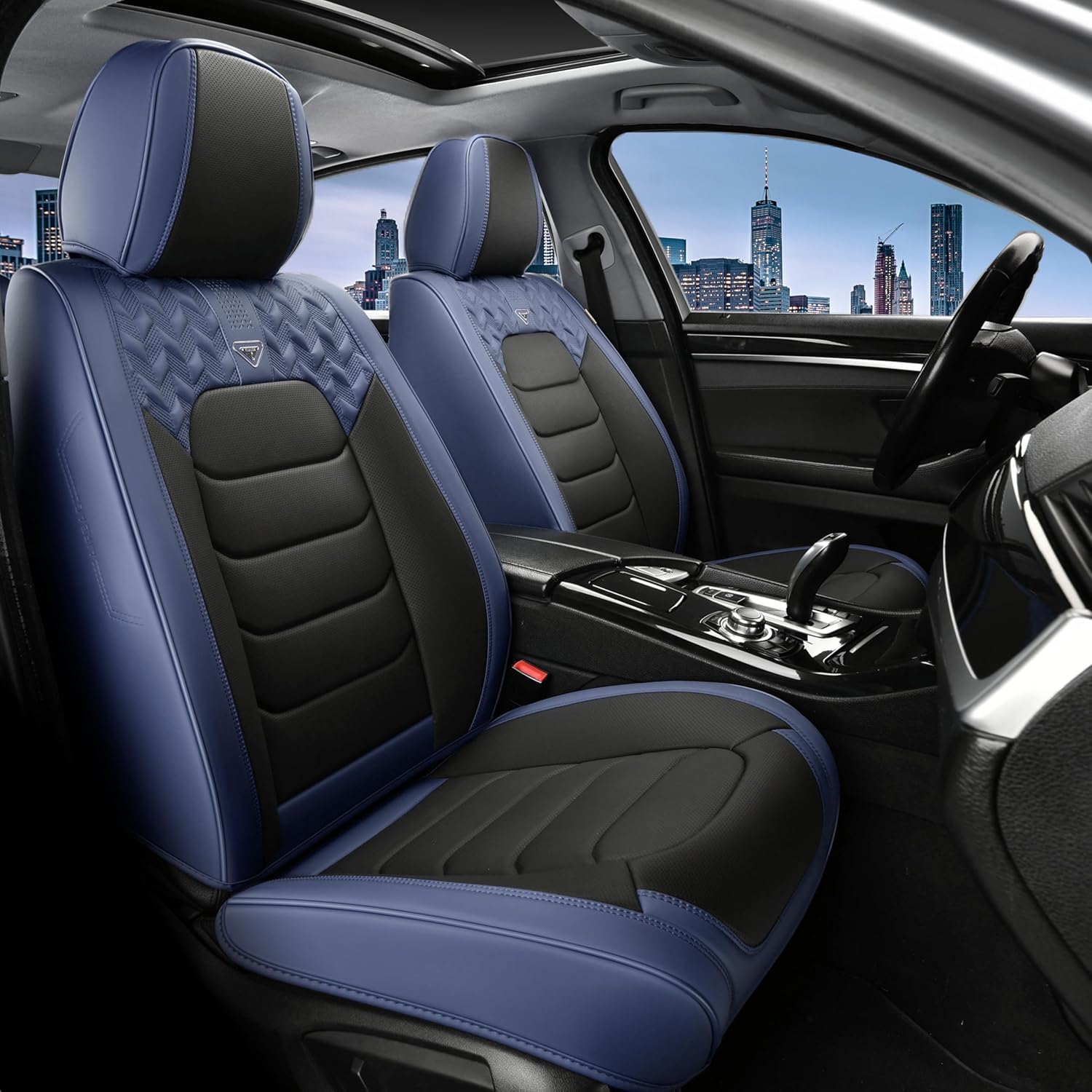 Florich Coprisedili Anteriori Universali in Pelle, Blu&Nero